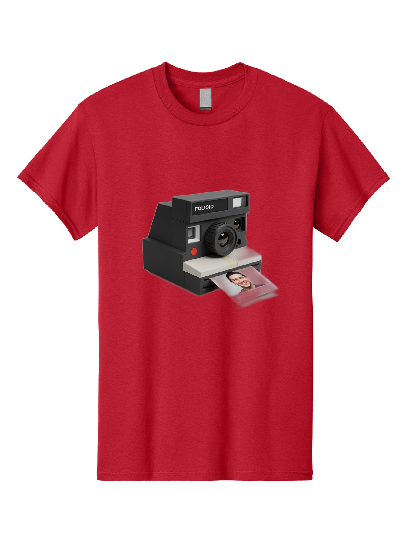 Folioio-Polaroid-Camera Men'S Graphic Tee, 100% Cotton, Comfortable Casual Summer Wear, Machine Washable, Instant Camera, Folioio Brand, Printing Photo, Smiling Woman, Instant Photography, Retro Style, Digital Print, Camera Technology Bae452