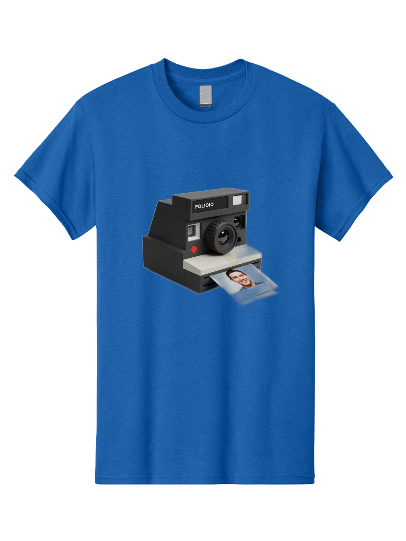 Folioio-Polaroid-Camera Men'S Graphic Tee, 100% Cotton, Comfortable Casual Summer Wear, Machine Washable, Instant Camera, Folioio Brand, Printing Photo, Smiling Woman, Instant Photography, Retro Style, Digital Print, Camera Technology Bae452