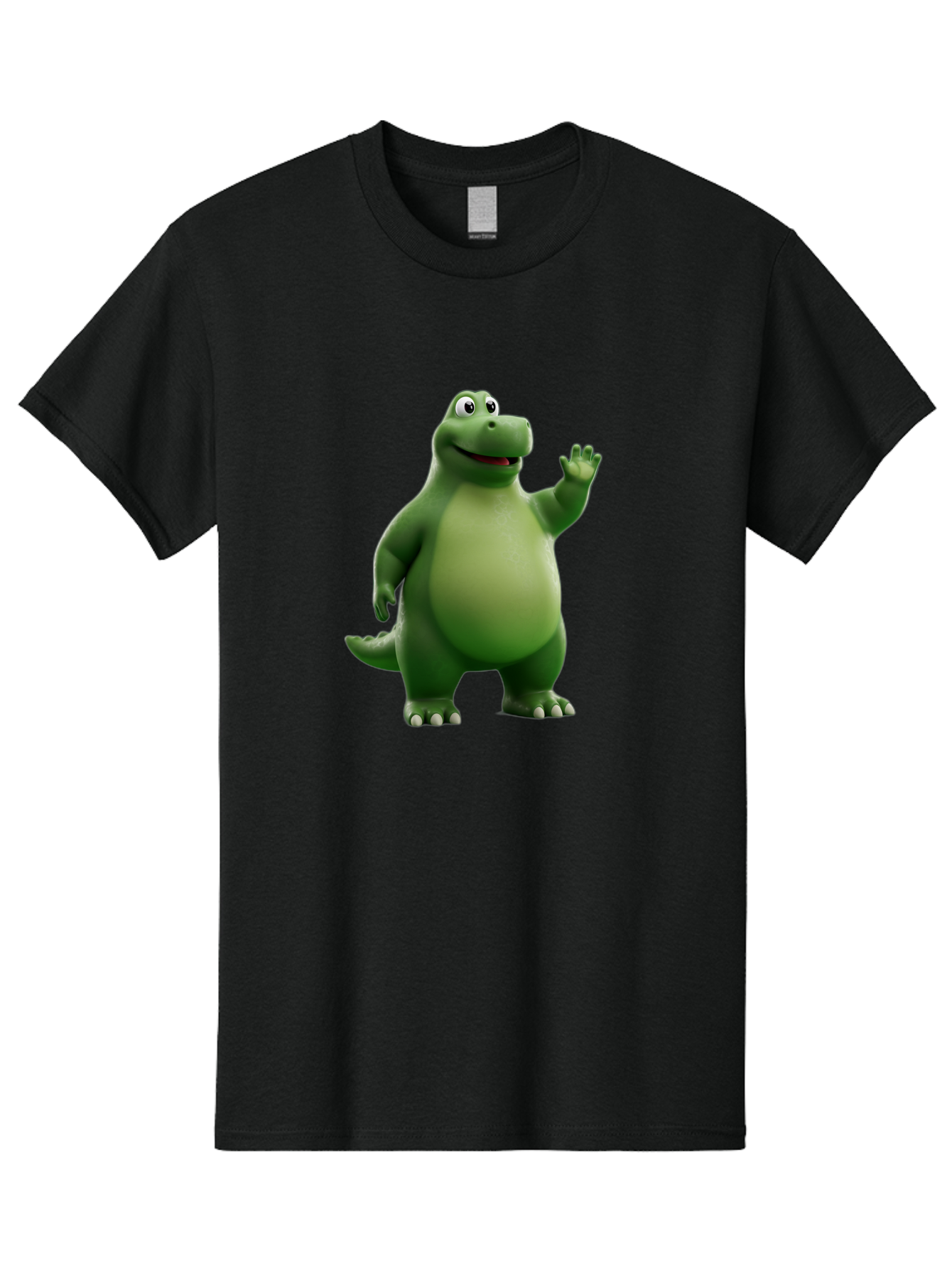 Friendly-Dinosaur Men'S Graphic Tee, 100% Cotton, Comfortable Casual Summer Wear, Machine Washable, Cartoon Dinosaur, Green Dinosaur Character, Friendly Dino, Animated Creature, Dinosaur Waving, Kids Cartoon Character, Dinosaur Illustration, Bae454