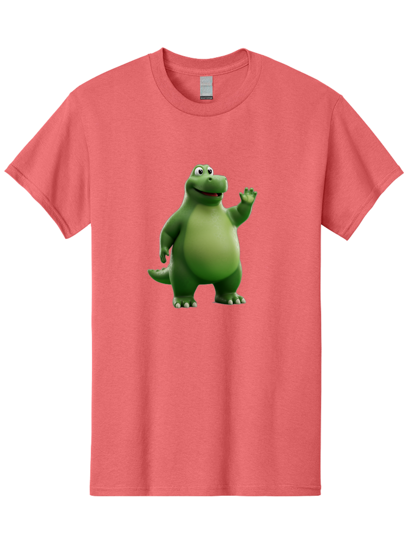 Friendly-Dinosaur Men'S Graphic Tee, 100% Cotton, Comfortable Casual Summer Wear, Machine Washable, Cartoon Dinosaur, Green Dinosaur Character, Friendly Dino, Animated Creature, Dinosaur Waving, Kids Cartoon Character, Dinosaur Illustration, Bae454