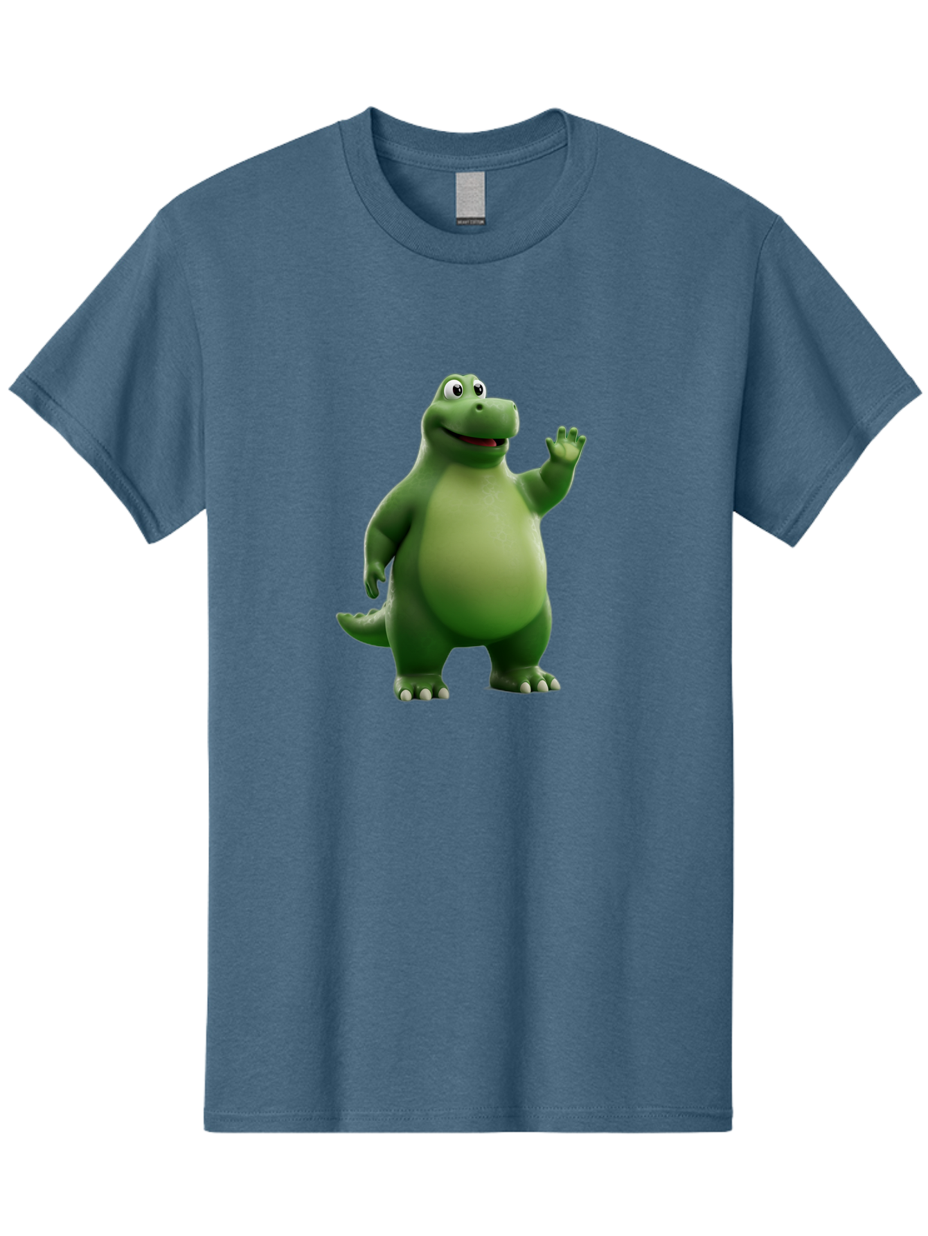 Friendly-Dinosaur Men'S Graphic Tee, 100% Cotton, Comfortable Casual Summer Wear, Machine Washable, Cartoon Dinosaur, Green Dinosaur Character, Friendly Dino, Animated Creature, Dinosaur Waving, Kids Cartoon Character, Dinosaur Illustration, Bae454