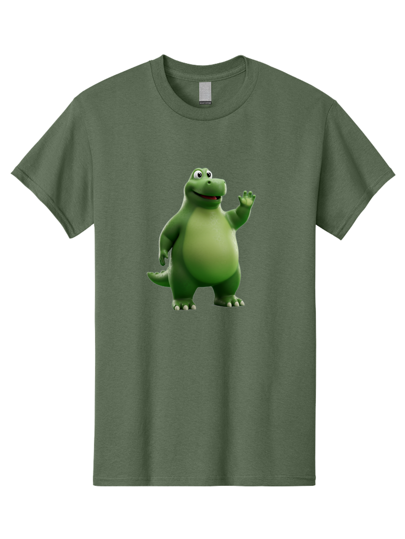 Friendly-Dinosaur Men'S Graphic Tee, 100% Cotton, Comfortable Casual Summer Wear, Machine Washable, Cartoon Dinosaur, Green Dinosaur Character, Friendly Dino, Animated Creature, Dinosaur Waving, Kids Cartoon Character, Dinosaur Illustration, Bae454
