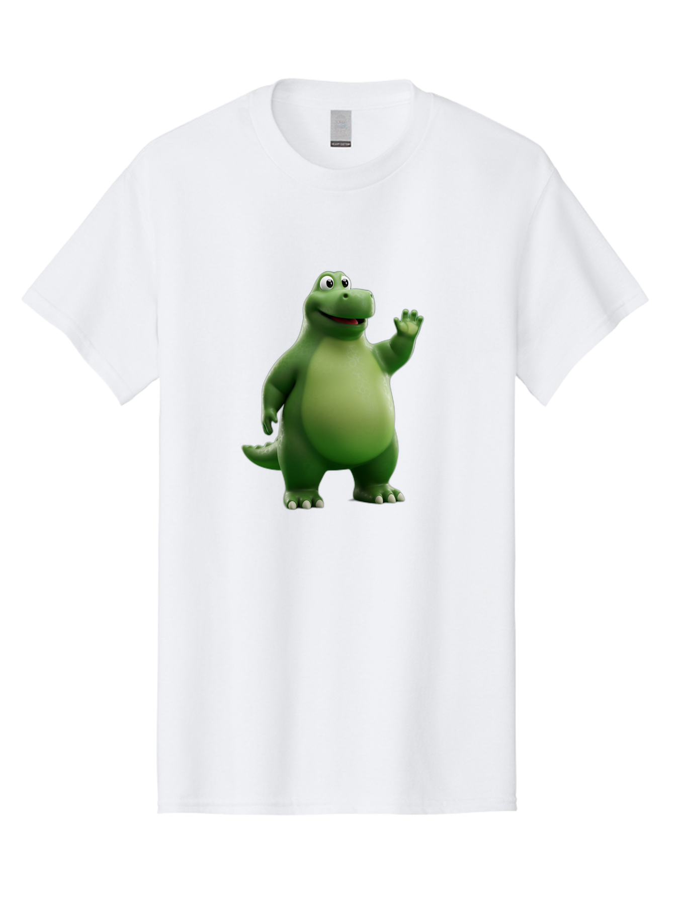 Friendly-Dinosaur Men'S Graphic Tee, 100% Cotton, Comfortable Casual Summer Wear, Machine Washable, Cartoon Dinosaur, Green Dinosaur Character, Friendly Dino, Animated Creature, Dinosaur Waving, Kids Cartoon Character, Dinosaur Illustration, Bae454