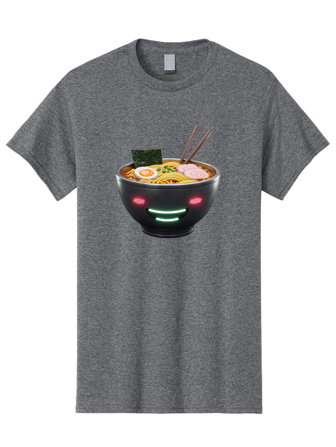 Glowing-Ramen Men'S Graphic Tee, 100% Cotton, Comfortable Casual Summer Wear, Machine Washable, Bowl Of Ramen, Steaming Hot Noodles, Sliced Pork, Boiled Egg, Seaweed, Chopsticks, Glowing Eyes, Futuristic Bowl, Cyberpunk Food, Neon Lights, Bae456
