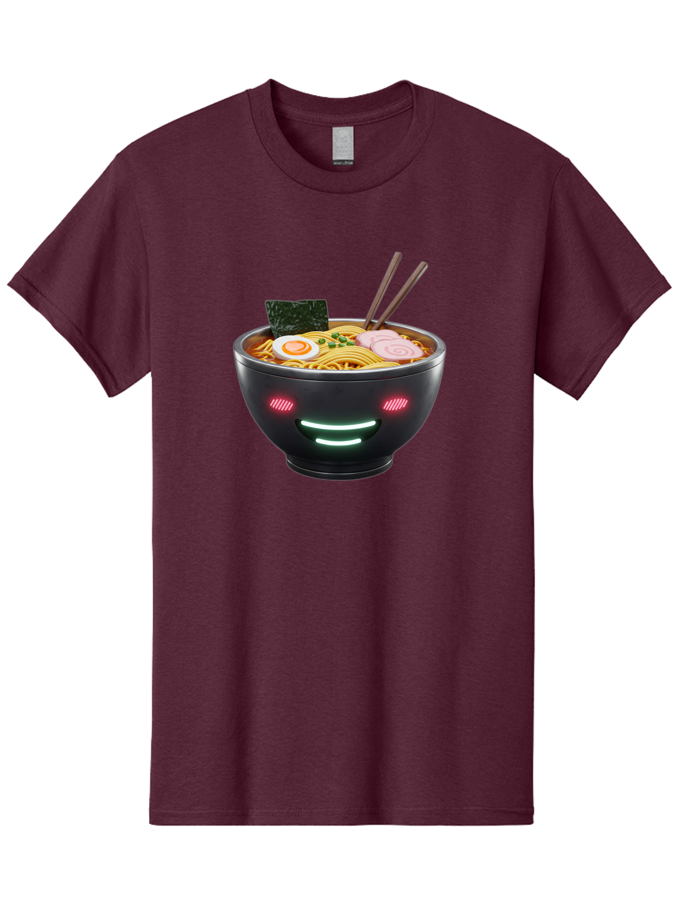 Glowing-Ramen Men'S Graphic Tee, 100% Cotton, Comfortable Casual Summer Wear, Machine Washable, Bowl Of Ramen, Steaming Hot Noodles, Sliced Pork, Boiled Egg, Seaweed, Chopsticks, Glowing Eyes, Futuristic Bowl, Cyberpunk Food, Neon Lights, Bae456