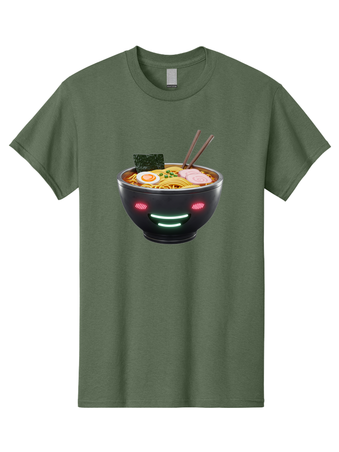 Glowing-Ramen Men'S Graphic Tee, 100% Cotton, Comfortable Casual Summer Wear, Machine Washable, Bowl Of Ramen, Steaming Hot Noodles, Sliced Pork, Boiled Egg, Seaweed, Chopsticks, Glowing Eyes, Futuristic Bowl, Cyberpunk Food, Neon Lights, Bae456