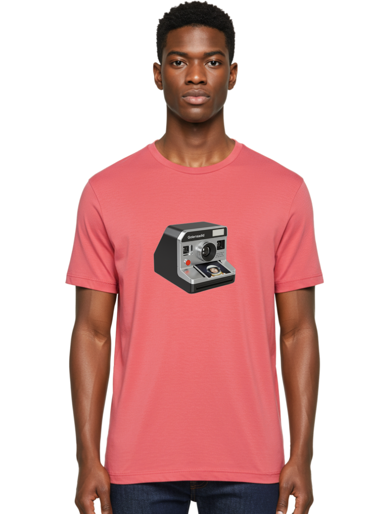 Golensadid-Camera Men'S Graphic Tee, 100% Cotton, Comfortable Casual Summer Wear, Machine Washable, Golensadid Instant Camera, Retro Photography, Polaroid Style, Instant Print, Silver Camera Body, Developing Photo, Nostalgic Technology, Bae462