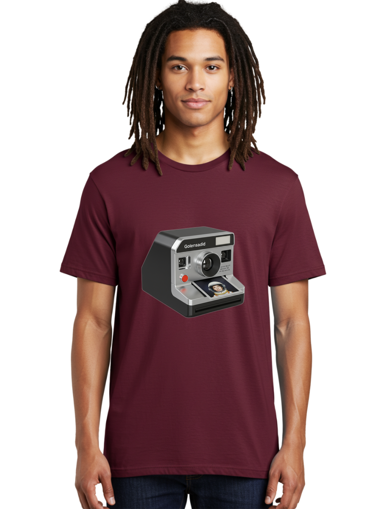 Golensadid-Camera Men'S Graphic Tee, 100% Cotton, Comfortable Casual Summer Wear, Machine Washable, Golensadid Instant Camera, Retro Photography, Polaroid Style, Instant Print, Silver Camera Body, Developing Photo, Nostalgic Technology, Bae462