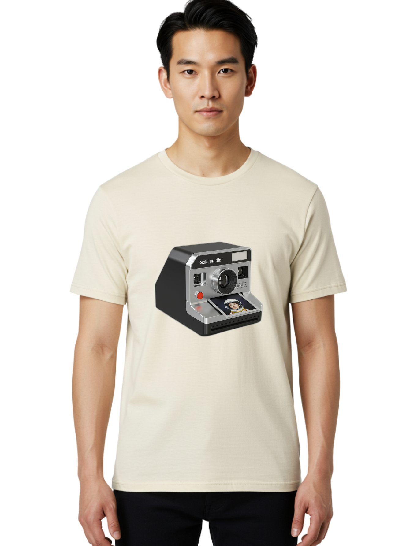 Golensadid-Camera Men'S Graphic Tee, 100% Cotton, Comfortable Casual Summer Wear, Machine Washable, Golensadid Instant Camera, Retro Photography, Polaroid Style, Instant Print, Silver Camera Body, Developing Photo, Nostalgic Technology, Bae462