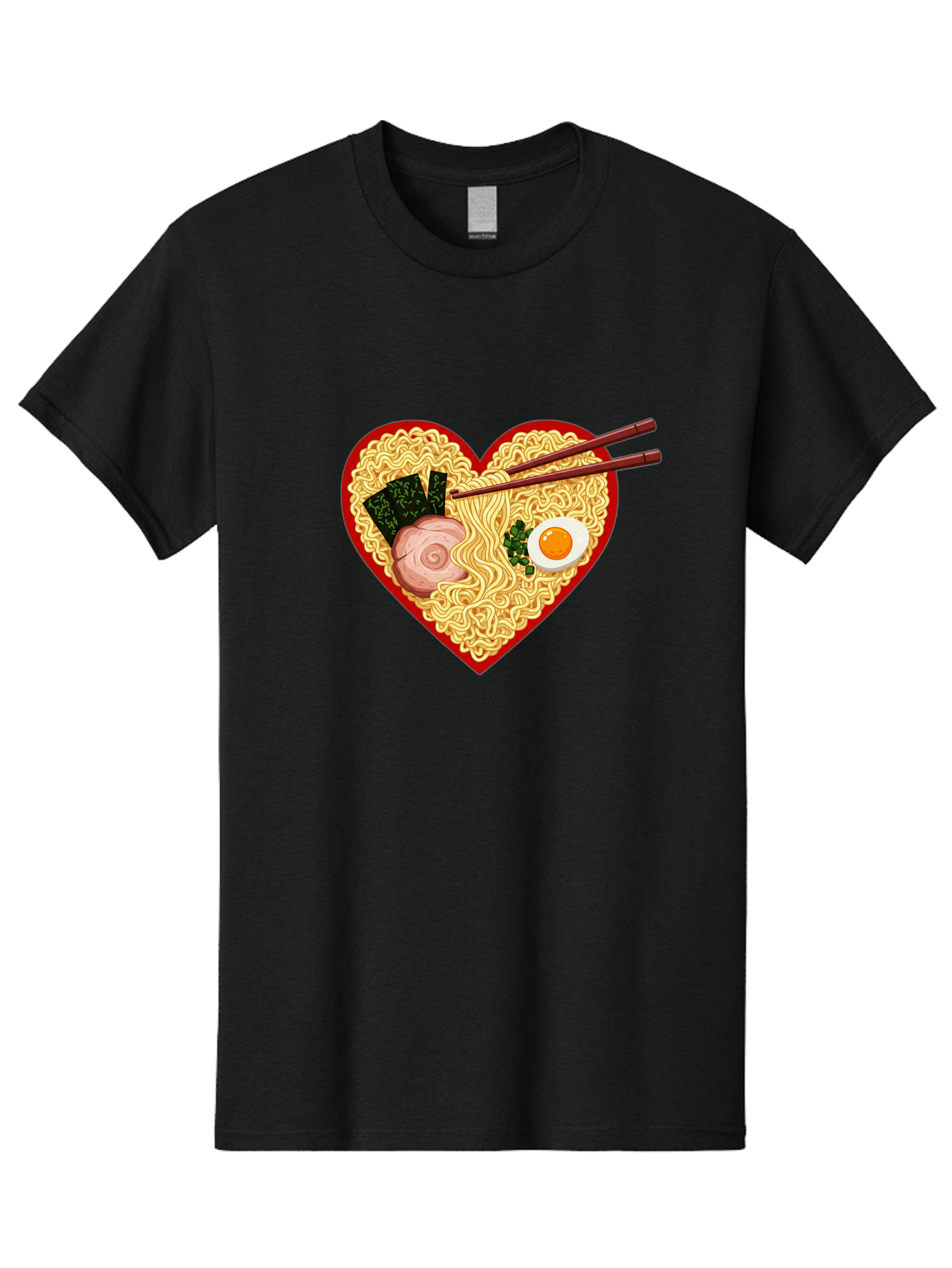Heart-Shaped-Ramen-Noodles Men'S Graphic Tee, 100% Cotton, Comfortable Casual Summer Wear, Machine Washable, Ramen Noodles, Heart-Shaped Bowl, Chopsticks, Soft-Boiled Egg, Sliced Pork, Seaweed, Green Onions, Asian Cuisine, Japanese Food, Bae466