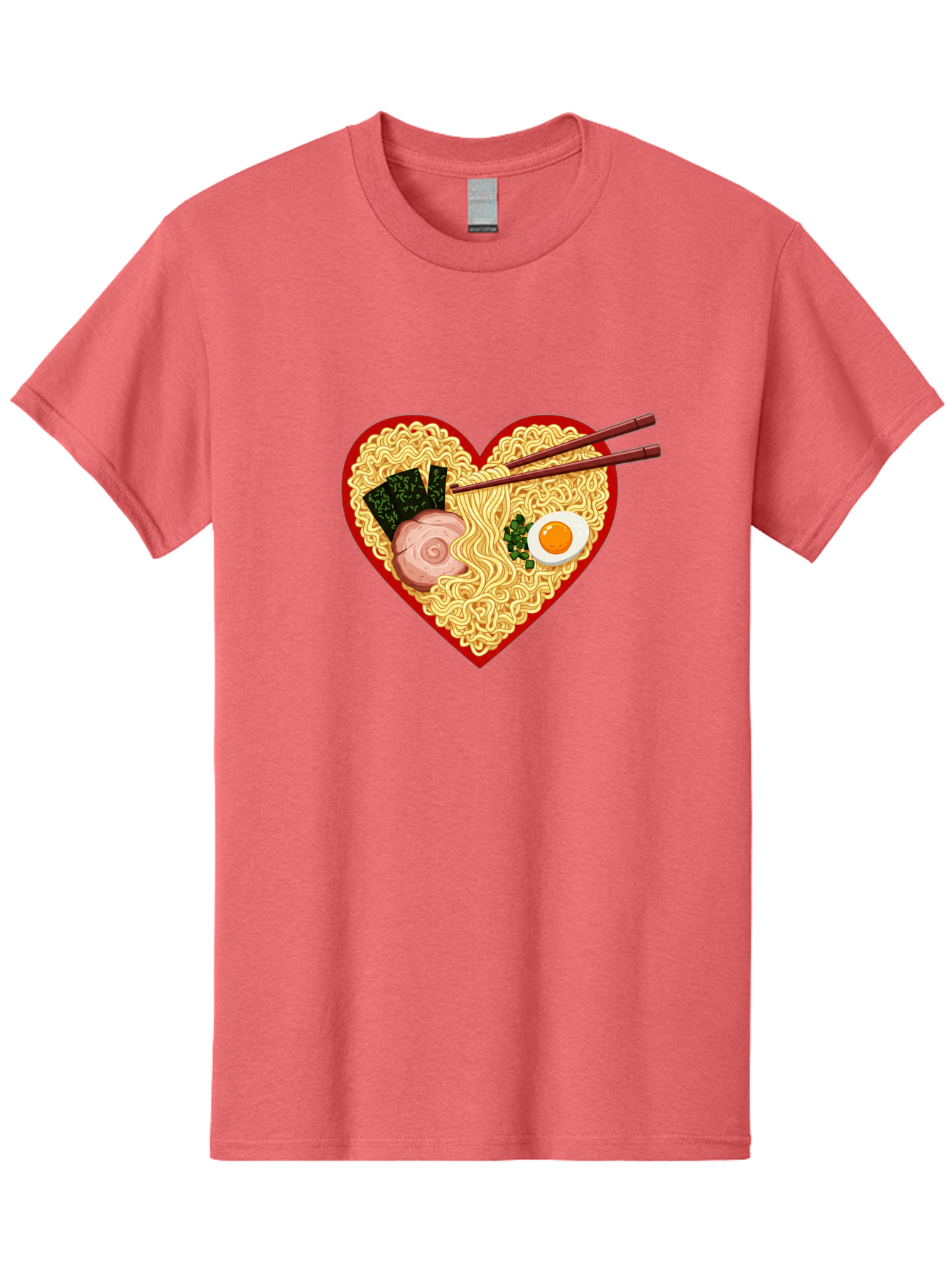 Heart-Shaped-Ramen-Noodles Men'S Graphic Tee, 100% Cotton, Comfortable Casual Summer Wear, Machine Washable, Ramen Noodles, Heart-Shaped Bowl, Chopsticks, Soft-Boiled Egg, Sliced Pork, Seaweed, Green Onions, Asian Cuisine, Japanese Food, Bae466