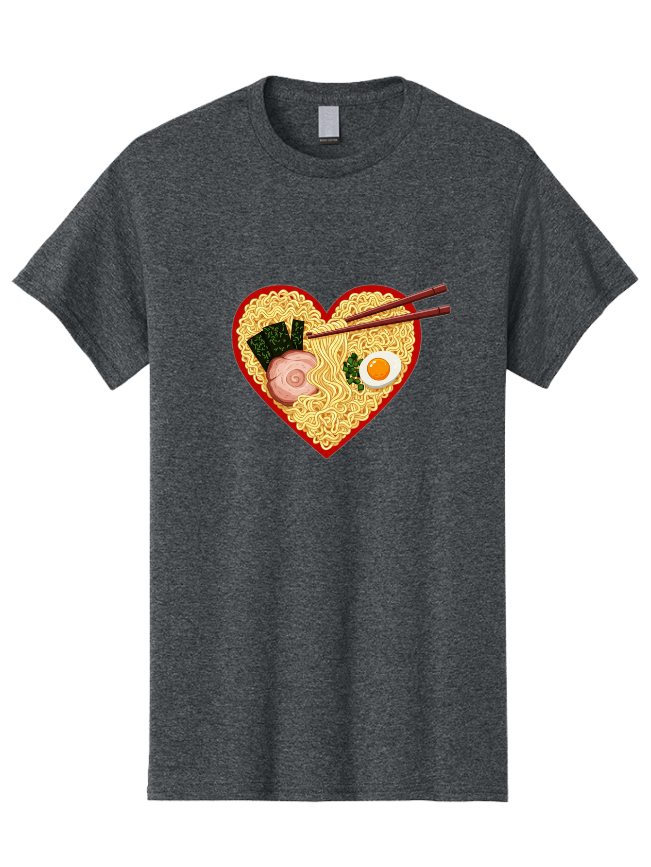 Heart-Shaped-Ramen-Noodles Men'S Graphic Tee, 100% Cotton, Comfortable Casual Summer Wear, Machine Washable, Ramen Noodles, Heart-Shaped Bowl, Chopsticks, Soft-Boiled Egg, Sliced Pork, Seaweed, Green Onions, Asian Cuisine, Japanese Food, Bae466