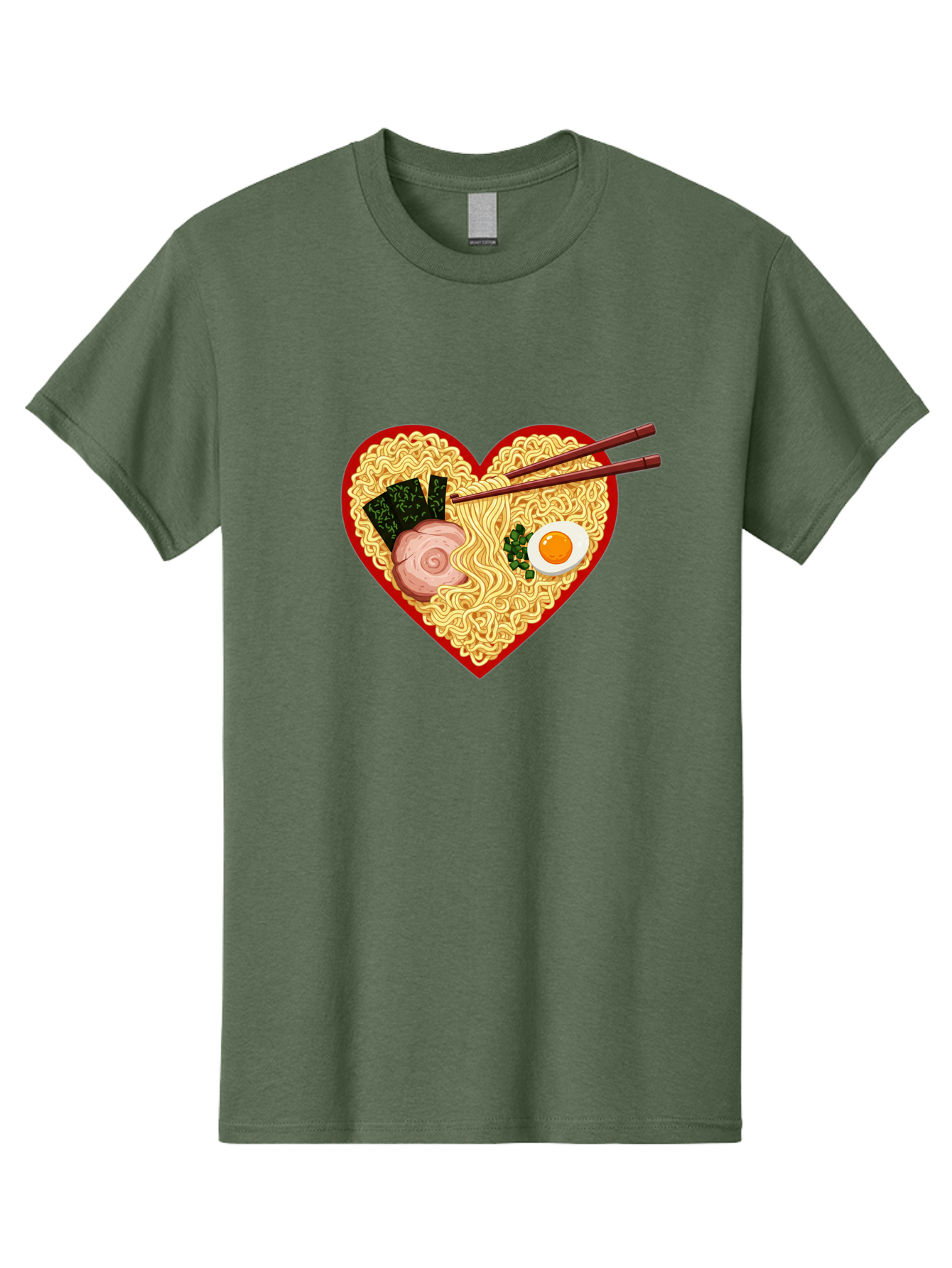 Heart-Shaped-Ramen-Noodles Men'S Graphic Tee, 100% Cotton, Comfortable Casual Summer Wear, Machine Washable, Ramen Noodles, Heart-Shaped Bowl, Chopsticks, Soft-Boiled Egg, Sliced Pork, Seaweed, Green Onions, Asian Cuisine, Japanese Food, Bae466