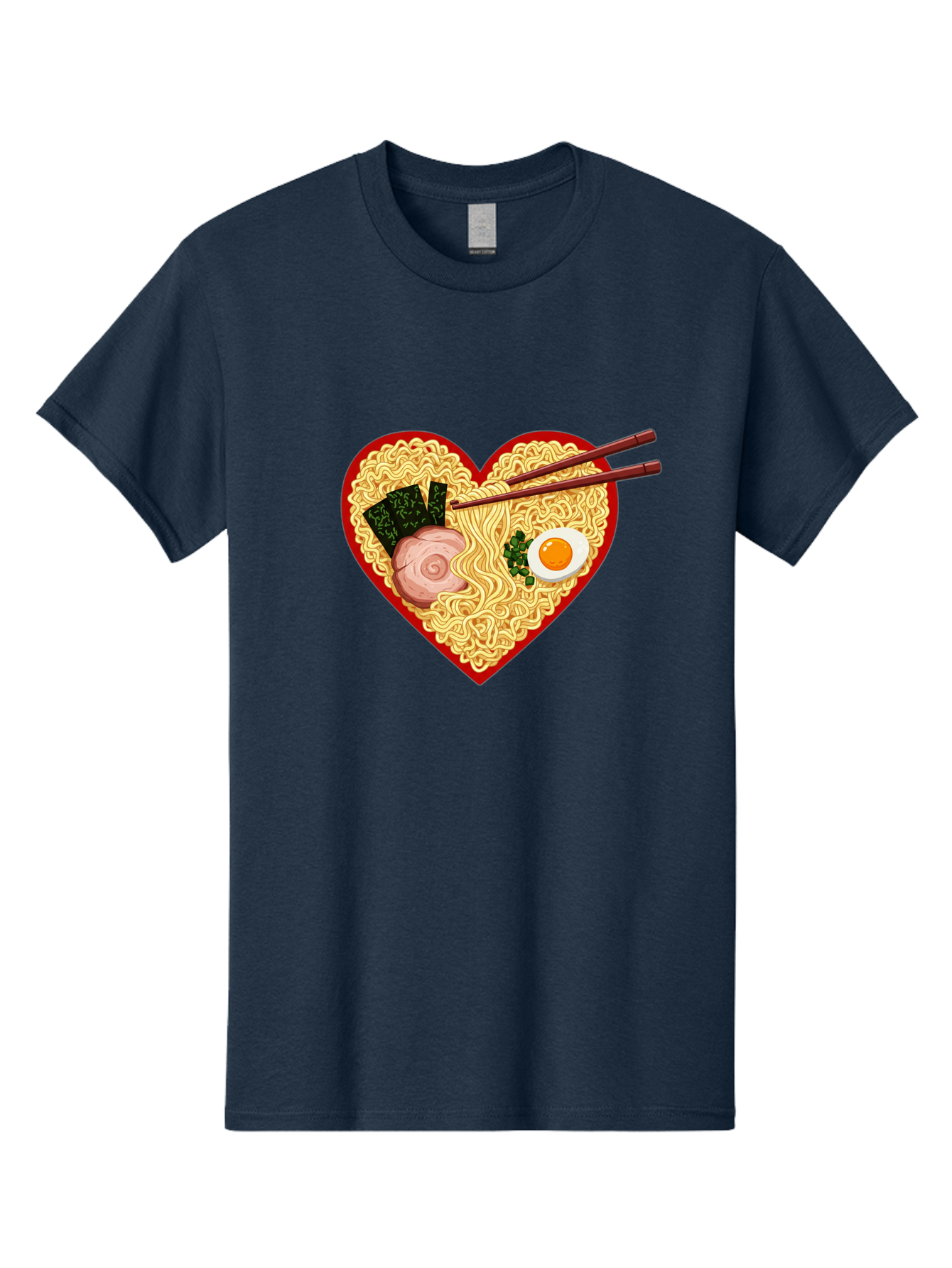 Heart-Shaped-Ramen-Noodles Men'S Graphic Tee, 100% Cotton, Comfortable Casual Summer Wear, Machine Washable, Ramen Noodles, Heart-Shaped Bowl, Chopsticks, Soft-Boiled Egg, Sliced Pork, Seaweed, Green Onions, Asian Cuisine, Japanese Food, Bae466