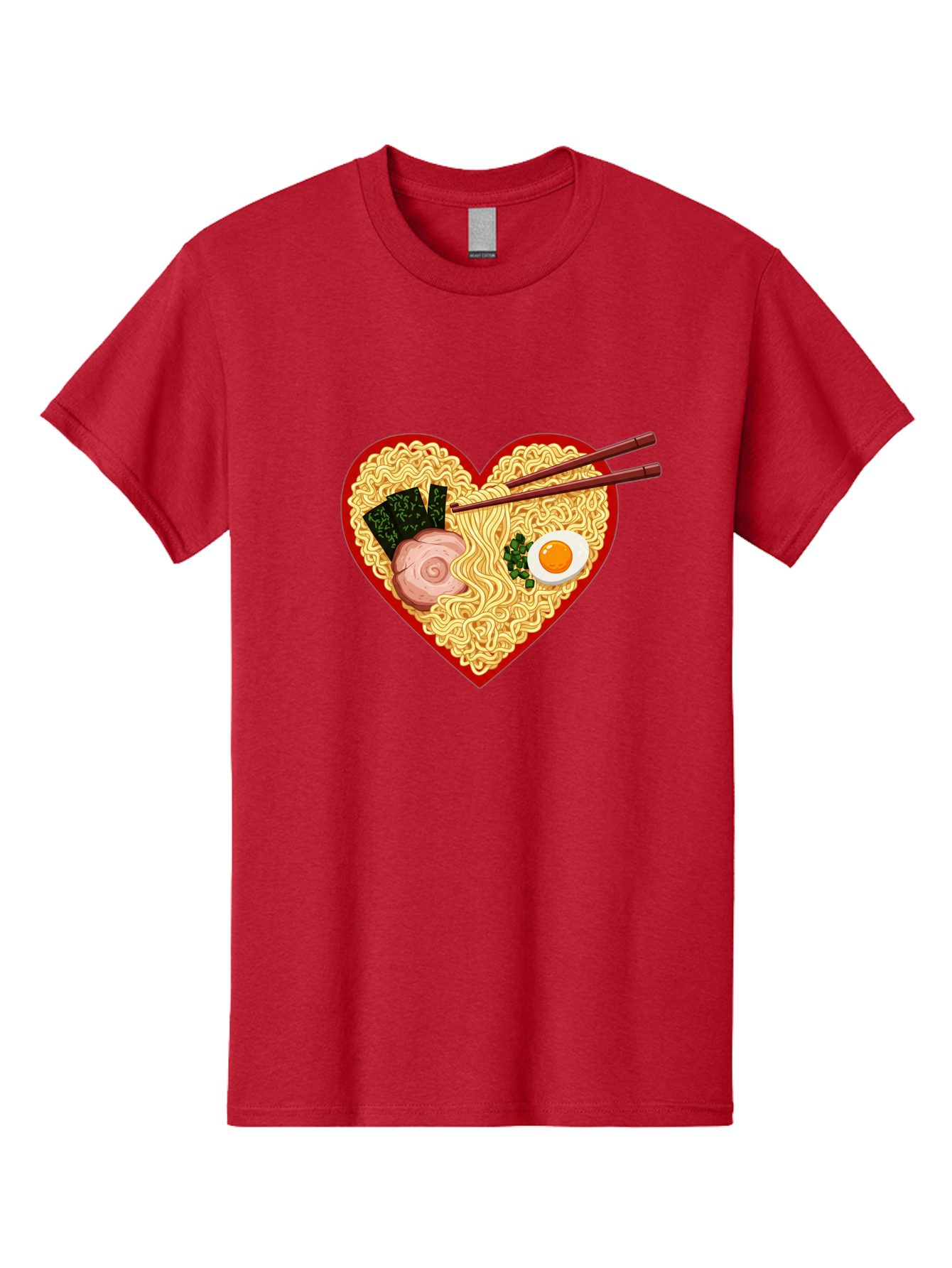 Heart-Shaped-Ramen-Noodles Men'S Graphic Tee, 100% Cotton, Comfortable Casual Summer Wear, Machine Washable, Ramen Noodles, Heart-Shaped Bowl, Chopsticks, Soft-Boiled Egg, Sliced Pork, Seaweed, Green Onions, Asian Cuisine, Japanese Food, Bae466
