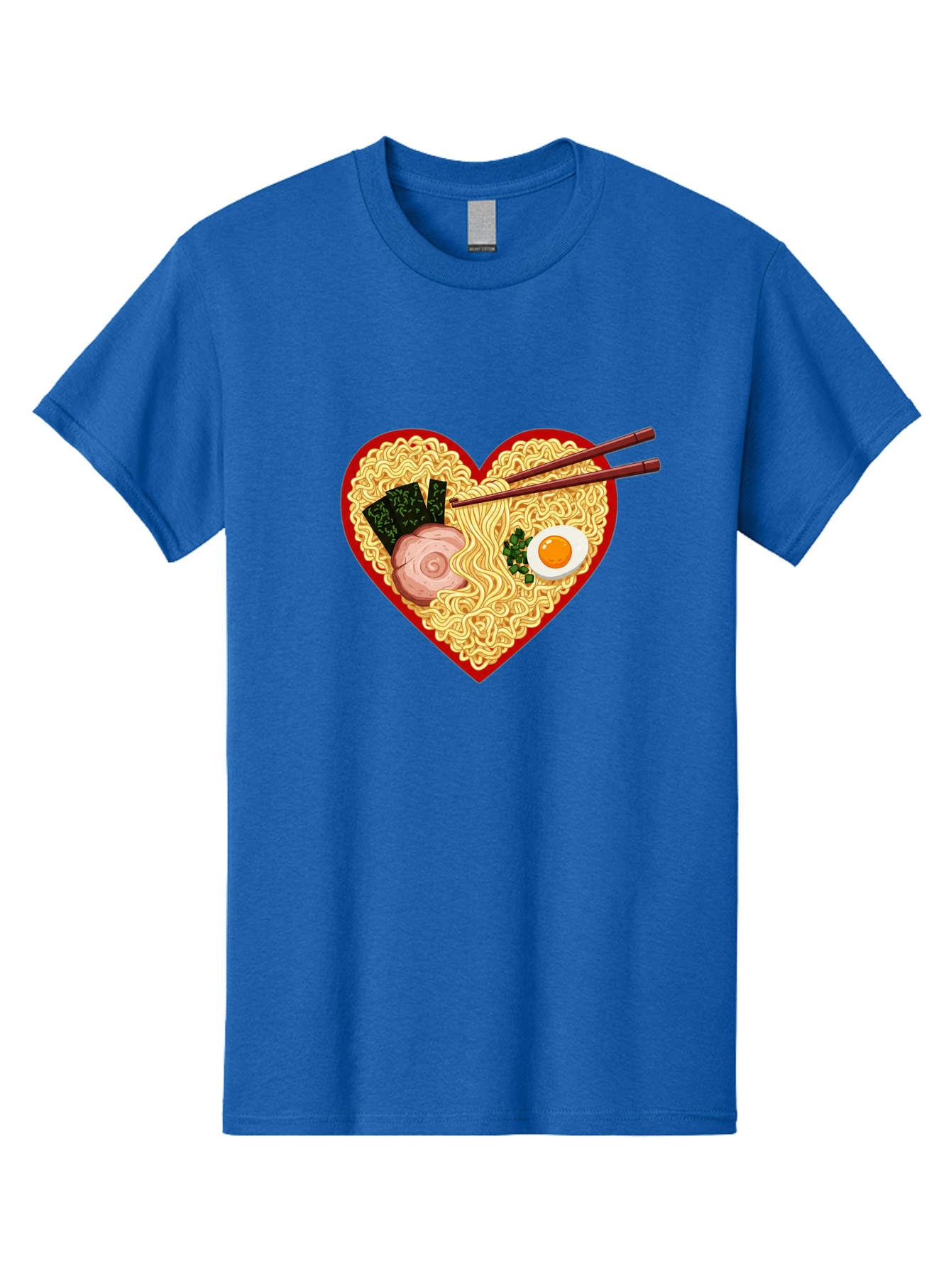 Heart-Shaped-Ramen-Noodles Men'S Graphic Tee, 100% Cotton, Comfortable Casual Summer Wear, Machine Washable, Ramen Noodles, Heart-Shaped Bowl, Chopsticks, Soft-Boiled Egg, Sliced Pork, Seaweed, Green Onions, Asian Cuisine, Japanese Food, Bae466