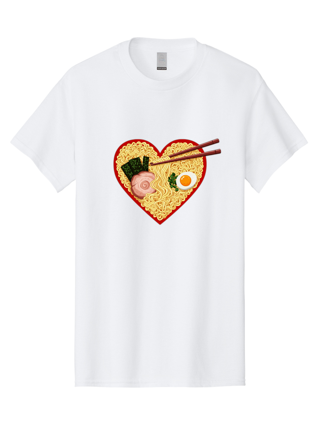 Heart-Shaped-Ramen-Noodles Men'S Graphic Tee, 100% Cotton, Comfortable Casual Summer Wear, Machine Washable, Ramen Noodles, Heart-Shaped Bowl, Chopsticks, Soft-Boiled Egg, Sliced Pork, Seaweed, Green Onions, Asian Cuisine, Japanese Food, Bae466
