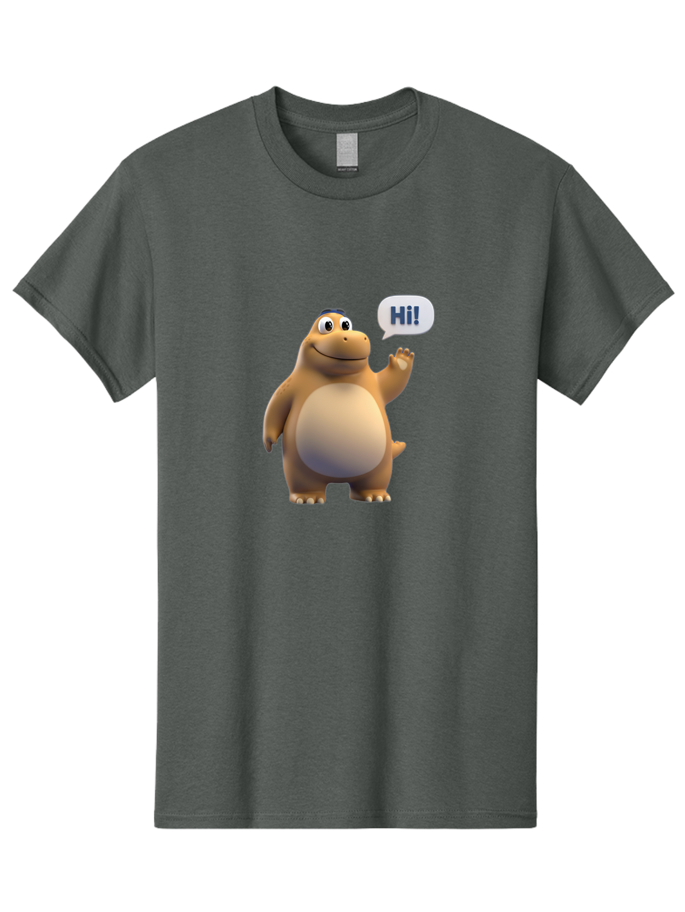 Hi Men'S Graphic Tee, 100% Cotton, Comfortable Casual Summer Wear, Machine Washable, Cartoon Dinosaur, Friendly Character, Waving Hand, Greeting Gesture, Speech Bubble, Hi, Dinosaur Illustration, Animated Creature, Digital Art, 3D Rendering, Bae467