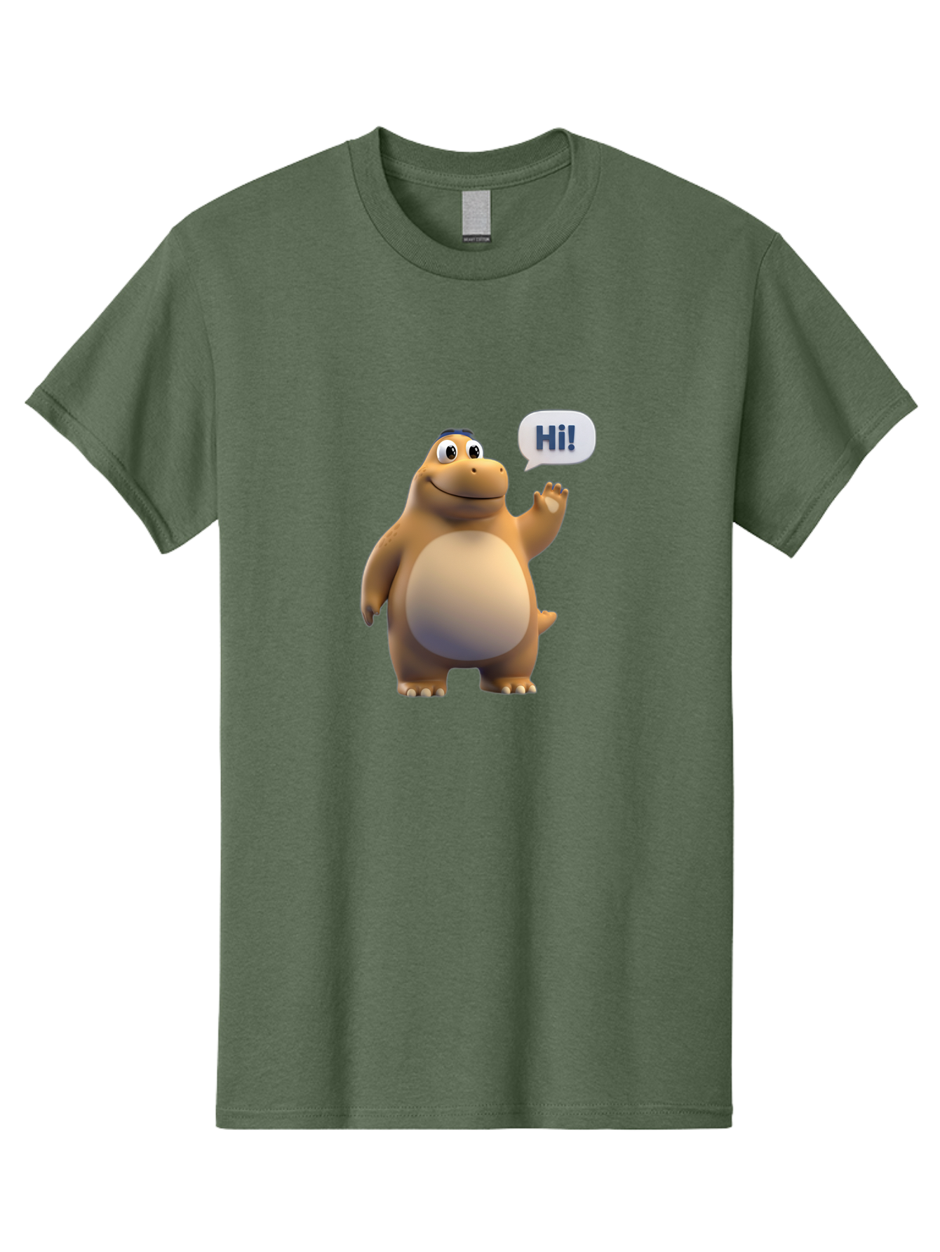 Hi Men'S Graphic Tee, 100% Cotton, Comfortable Casual Summer Wear, Machine Washable, Cartoon Dinosaur, Friendly Character, Waving Hand, Greeting Gesture, Speech Bubble, Hi, Dinosaur Illustration, Animated Creature, Digital Art, 3D Rendering, Bae467