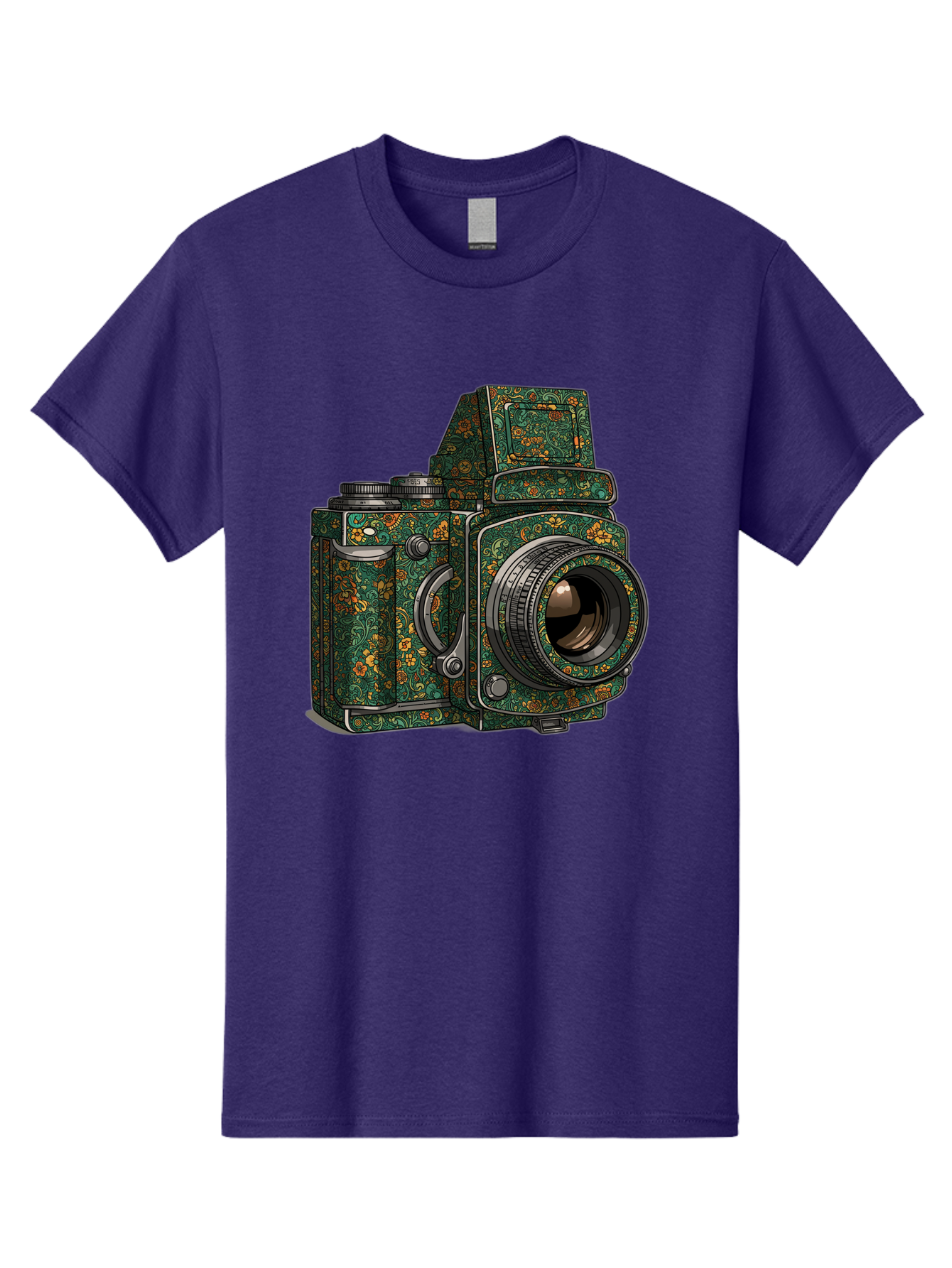 Holoformer-Camera Men'S Graphic Tee, 100% Cotton, Comfortable Casual Summer Wear, Machine Washable, Medium Format Camera, Vintage Photography Equipment, Retro Camera Design, Floral Patterns, Luxurious Look, Intricate Details, Bae468
