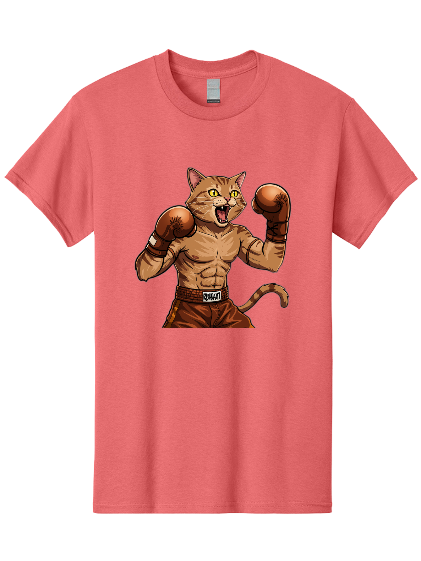 Itnumba Men'S Graphic Tee, 100% Cotton, Comfortable Casual Summer Wear, Machine Washable, Boxing Cat, Cartoon Character, Muscular Feline, Boxing Gloves, Fitness Motivation, Fun Illustration, Tabby Cat, Humorous Design, Anthropomorphic Cat Bae472