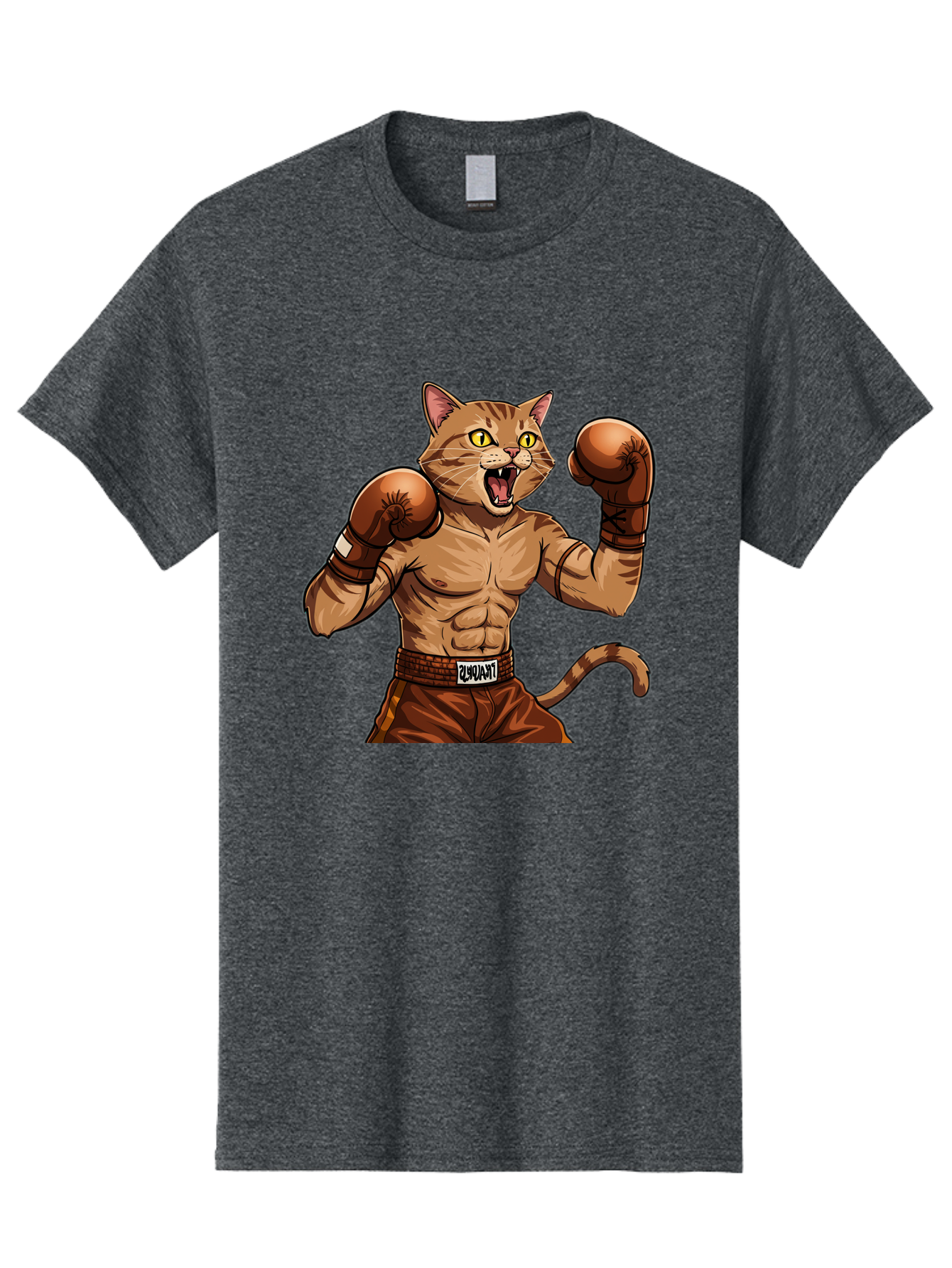 Itnumba Men'S Graphic Tee, 100% Cotton, Comfortable Casual Summer Wear, Machine Washable, Boxing Cat, Cartoon Character, Muscular Feline, Boxing Gloves, Fitness Motivation, Fun Illustration, Tabby Cat, Humorous Design, Anthropomorphic Cat Bae472