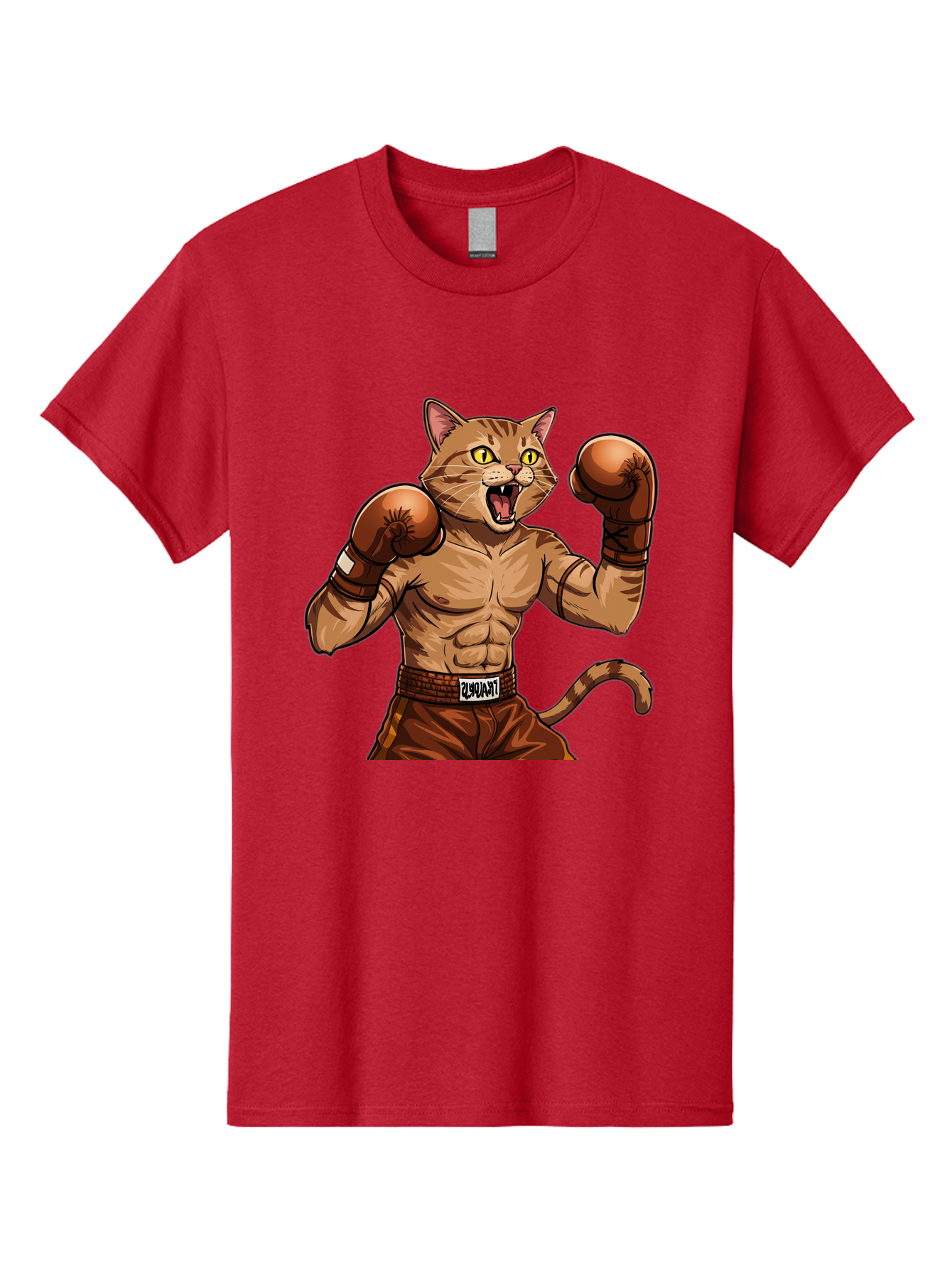 Itnumba Men'S Graphic Tee, 100% Cotton, Comfortable Casual Summer Wear, Machine Washable, Boxing Cat, Cartoon Character, Muscular Feline, Boxing Gloves, Fitness Motivation, Fun Illustration, Tabby Cat, Humorous Design, Anthropomorphic Cat Bae472