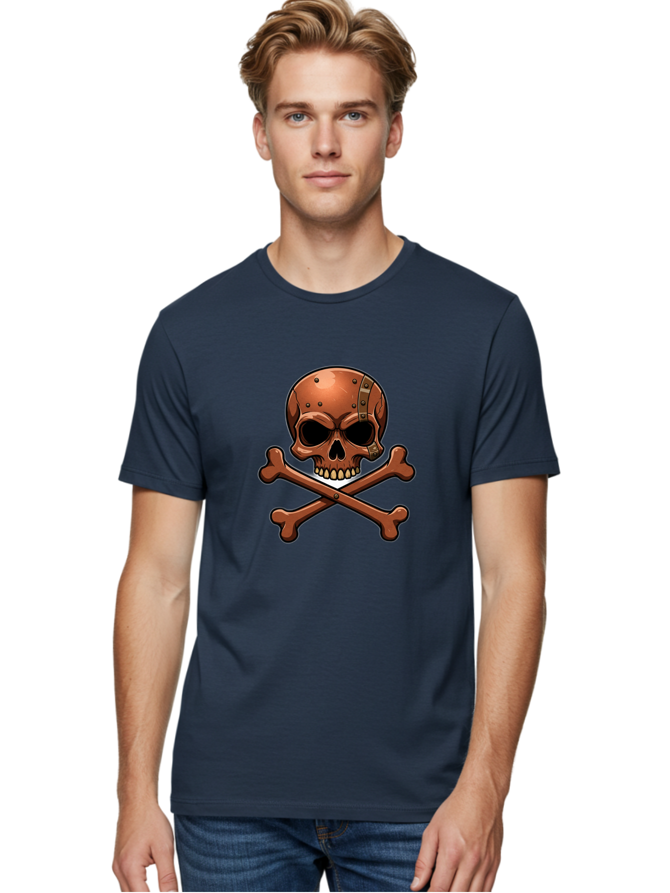 Jolly-Roger-Skull-And-Bones Men'S Graphic Tee, 100% Cotton, Comfortable Casual Summer Wear, Machine Washable, Skull And Crossbones, Pirate Symbol, Jolly Roger, Danger Sign, Warning Symbol, Pirate Flag, Crossbones Symbol, Skull Icon Bae474