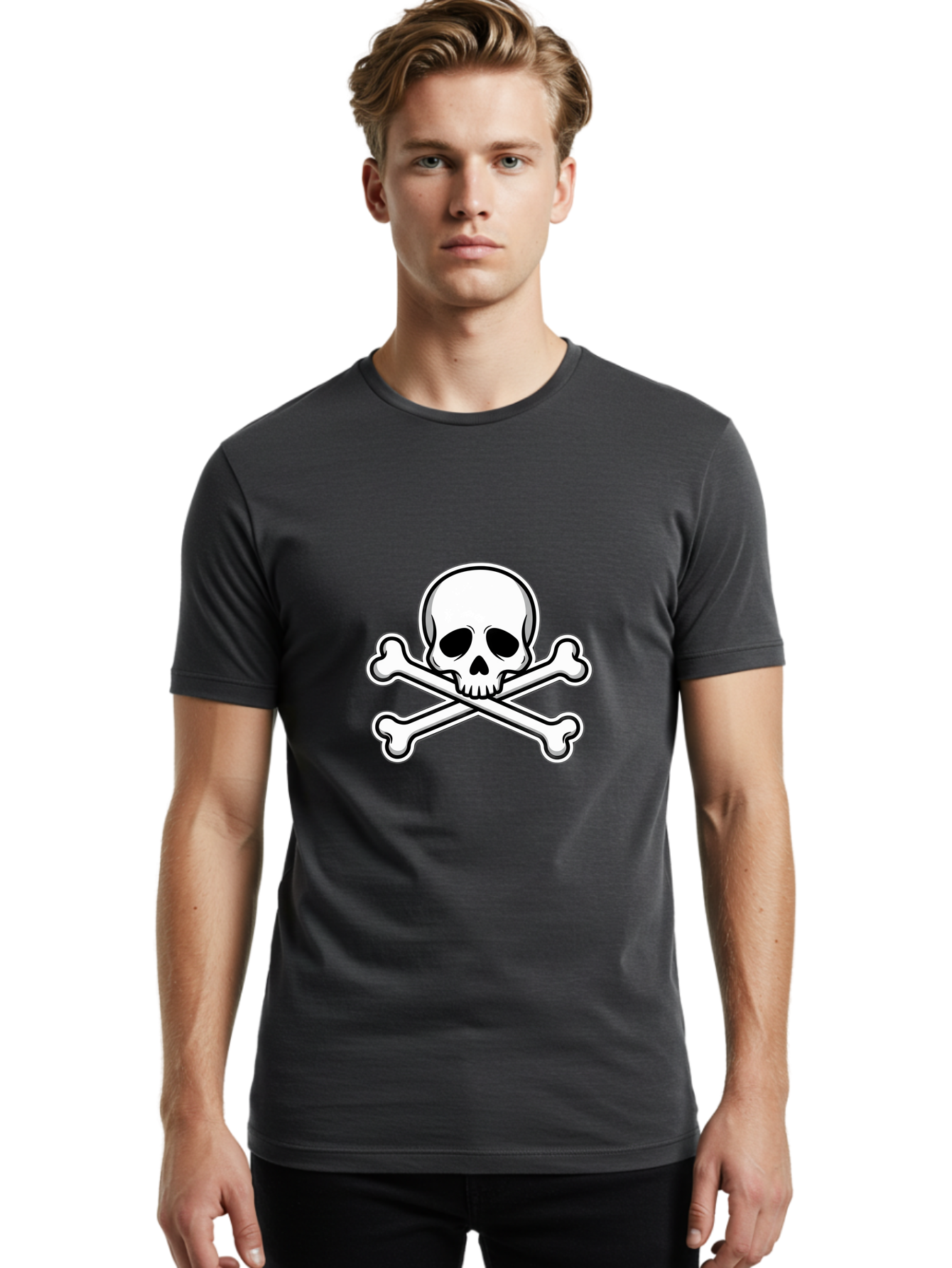 Jolly-Roger-Skull Men'S Graphic Tee, 100% Cotton, Comfortable Casual Summer Wear, Machine Washable, Skull And Crossbones, Pirate Symbol, Danger Sign, Warning Sign, Pirate Flag, Danger Alert, Caution Symbol Bae476