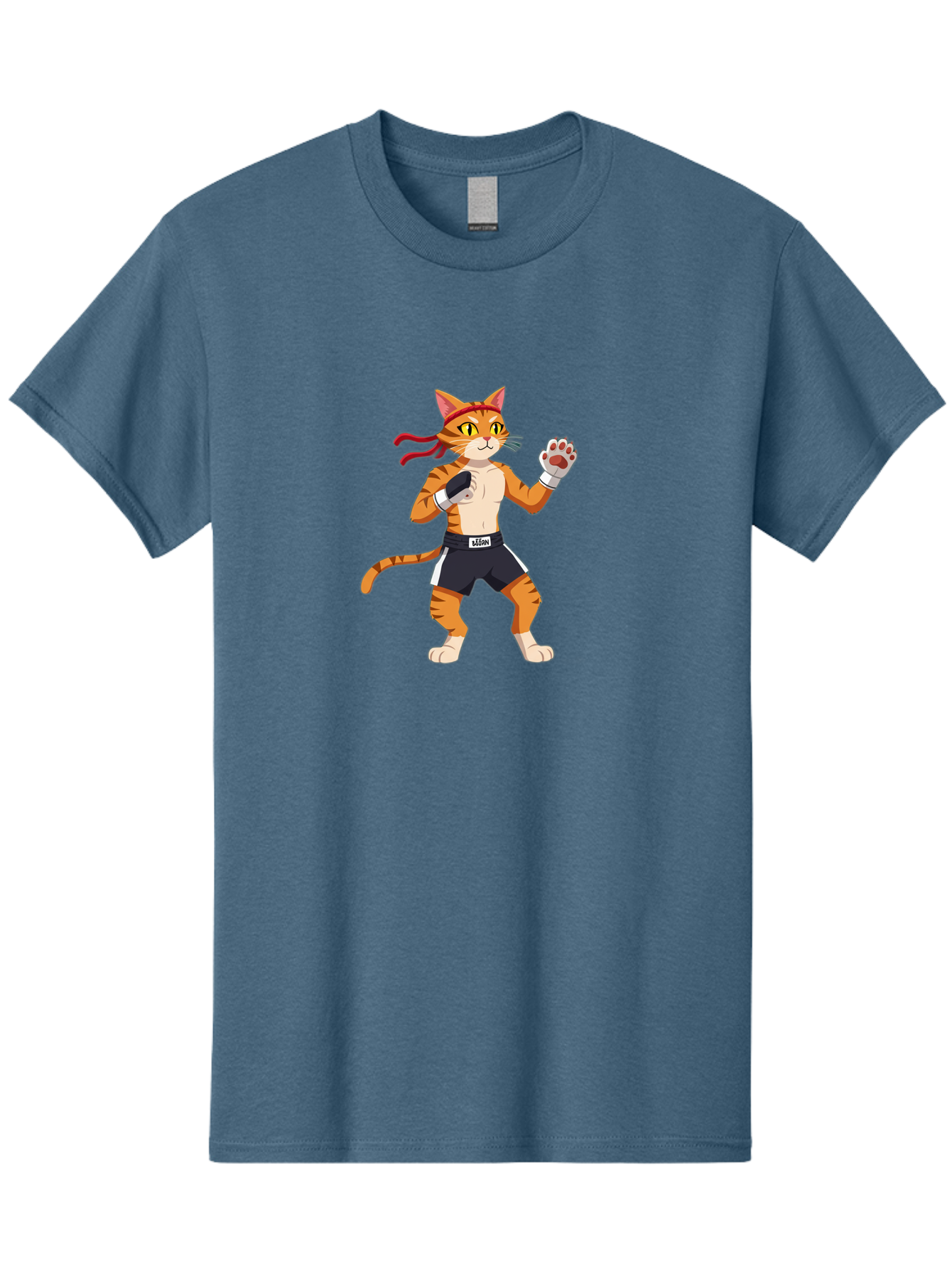 Katom Men'S Graphic Tee, 100% Cotton, Comfortable Casual Summer Wear, Machine Washable, Cartoon Cat Boxer, Orange Striped Cat, Boxing Gloves, Boxing Shorts, Martial Arts, Fighting Cat, Cartoon Character, Funny Animal, Boxing Pose, Bae477