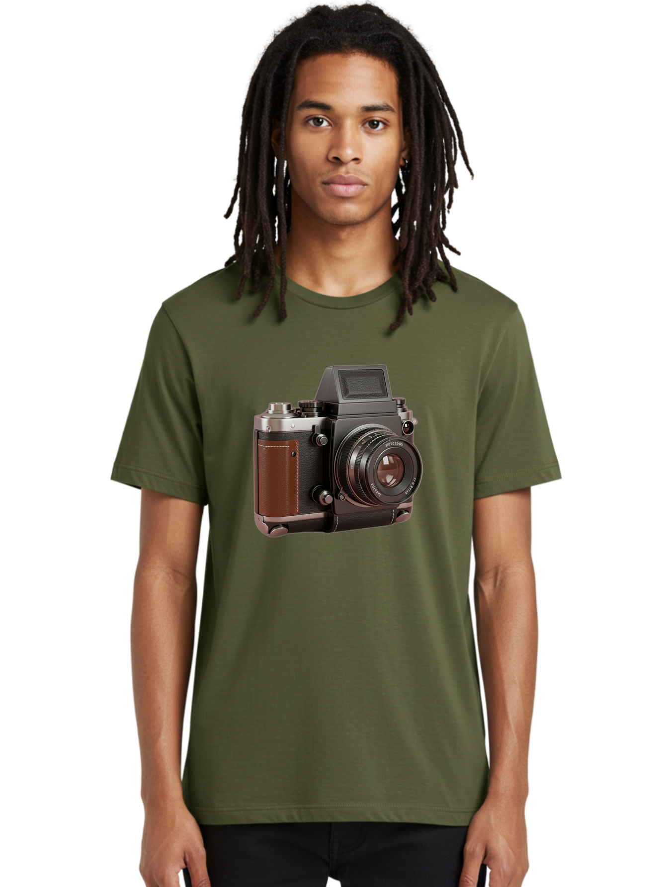 Mamiya-Sekor-50Mm-F-1-7-Lens-On-Camera-Body Men'S Graphic Tee, 100% Cotton, Comfortable Casual Summer Wear, Machine Washable, Hasselblad 500C Camera, Medium Format Camera, Hasselblad Lens, Photography Equipment, Vintage Camera, Classic Design, Bae489
