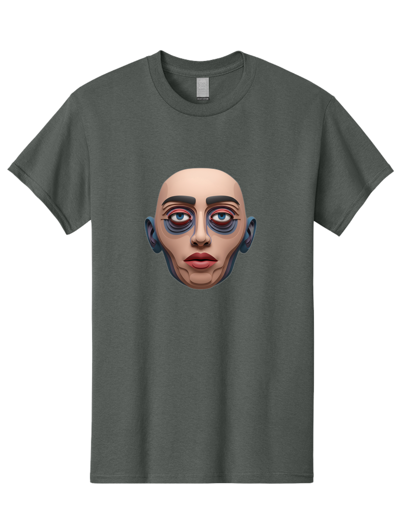 Melting-Face Men'S Graphic Tee, 100% Cotton, Comfortable Casual Summer Wear, Machine Washable, Expressive Face, Surprised Look, Wide-Eyed Expression, Bold Eyebrows, Digital Art, Futuristic Character, Cartoon Style, Emotive Illustration, Bae493