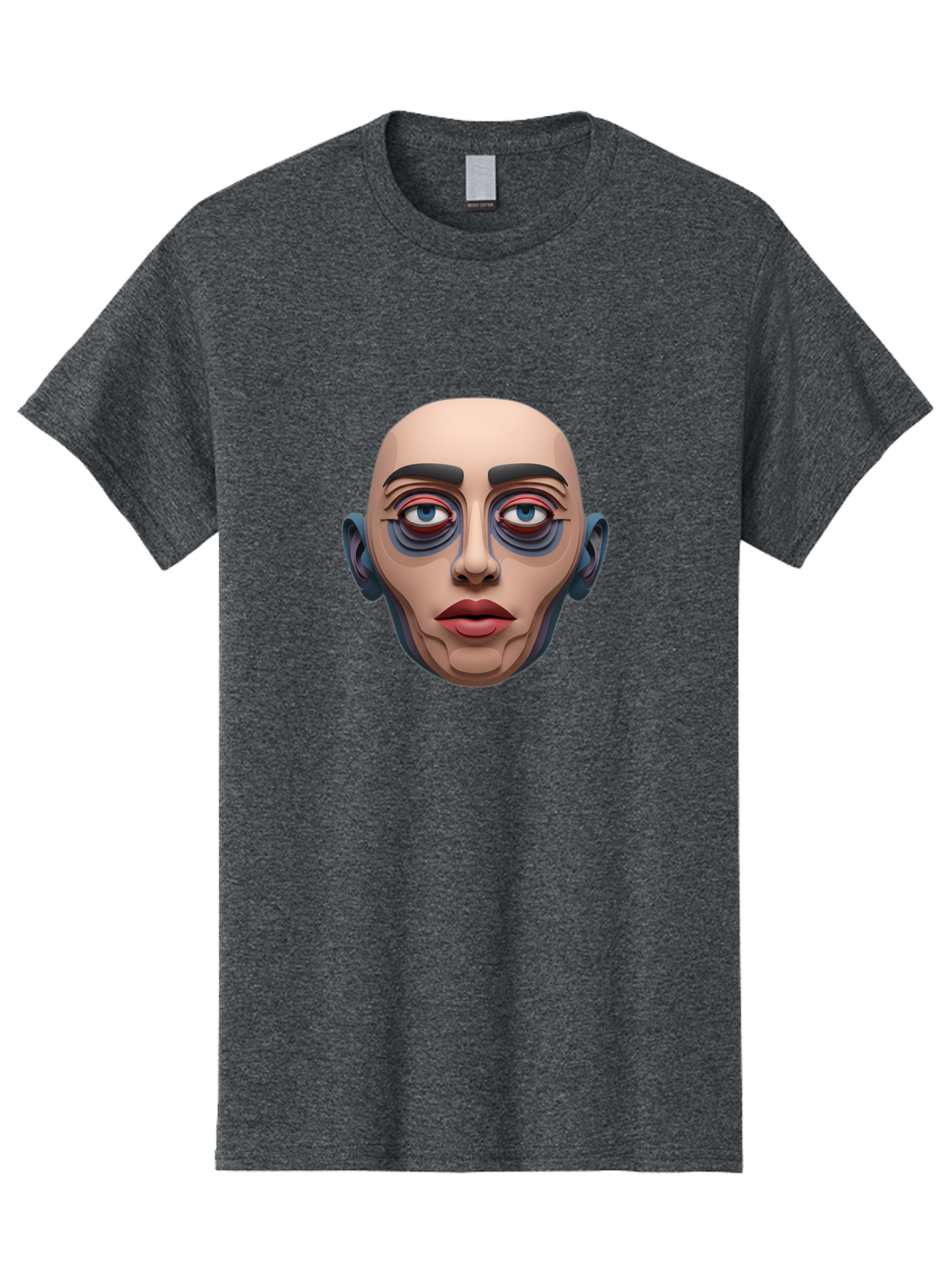 Melting-Face Men'S Graphic Tee, 100% Cotton, Comfortable Casual Summer Wear, Machine Washable, Expressive Face, Surprised Look, Wide-Eyed Expression, Bold Eyebrows, Digital Art, Futuristic Character, Cartoon Style, Emotive Illustration, Bae493