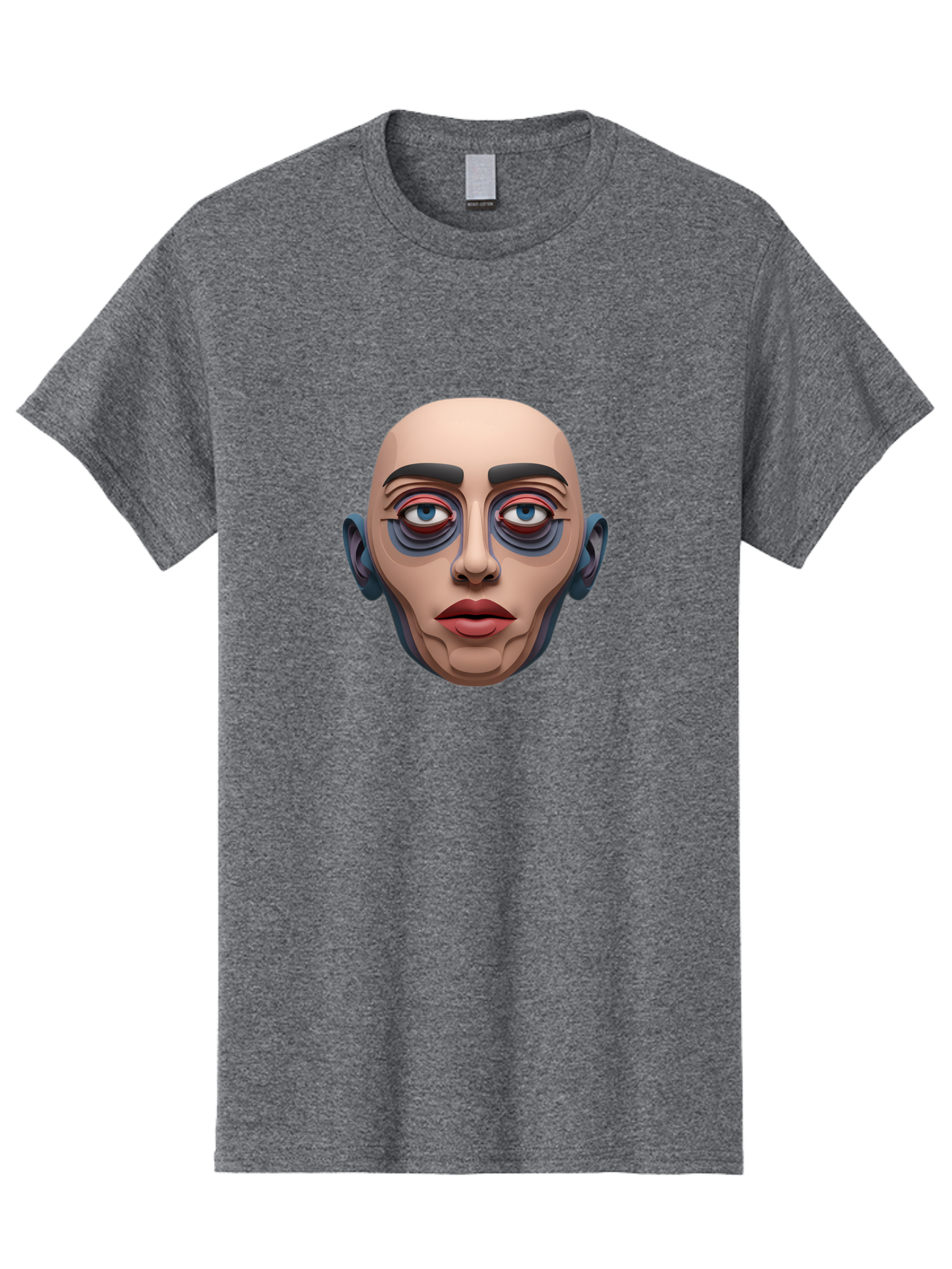 Melting-Face Men'S Graphic Tee, 100% Cotton, Comfortable Casual Summer Wear, Machine Washable, Expressive Face, Surprised Look, Wide-Eyed Expression, Bold Eyebrows, Digital Art, Futuristic Character, Cartoon Style, Emotive Illustration, Bae493