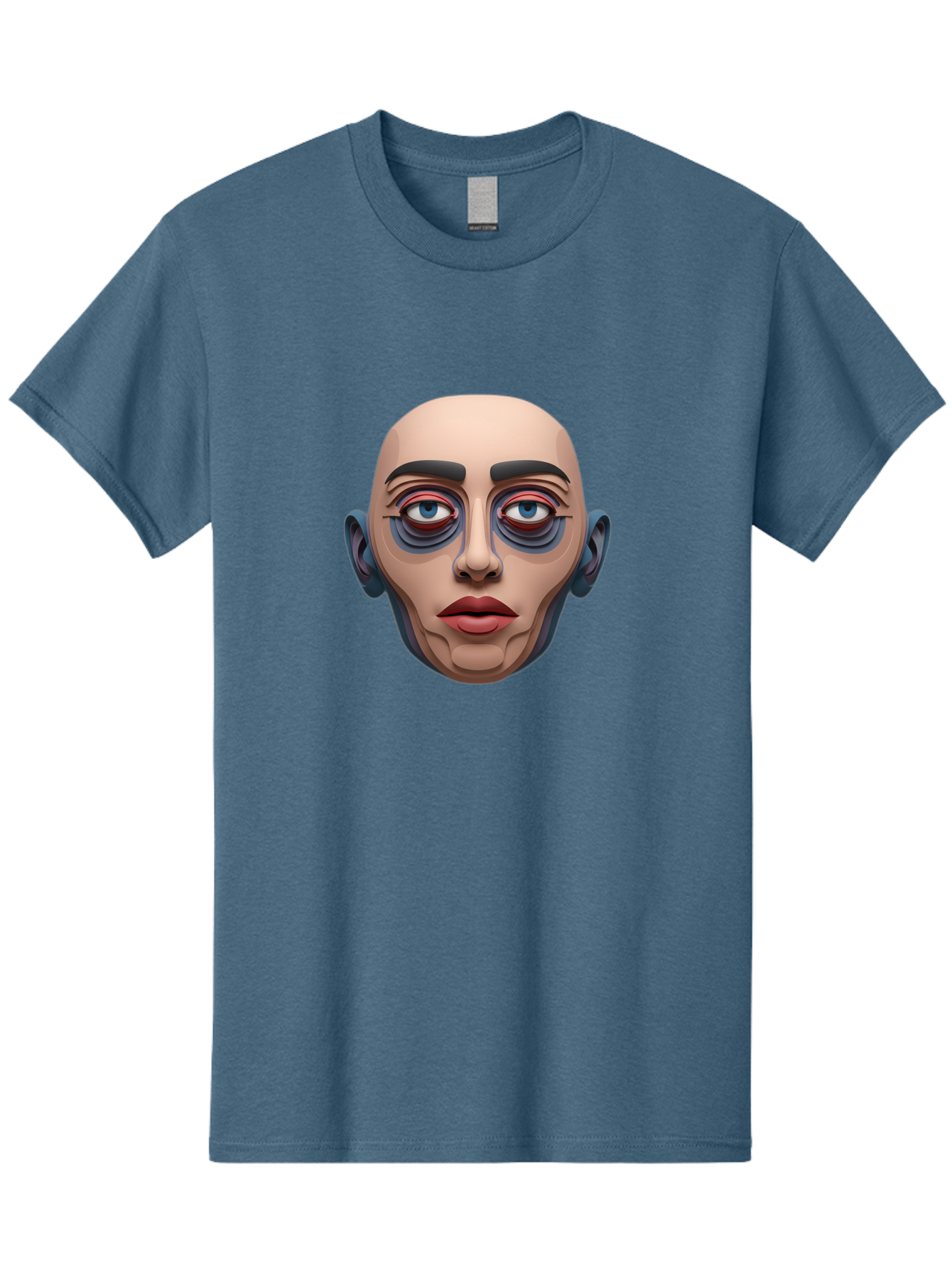 Melting-Face Men'S Graphic Tee, 100% Cotton, Comfortable Casual Summer Wear, Machine Washable, Expressive Face, Surprised Look, Wide-Eyed Expression, Bold Eyebrows, Digital Art, Futuristic Character, Cartoon Style, Emotive Illustration, Bae493