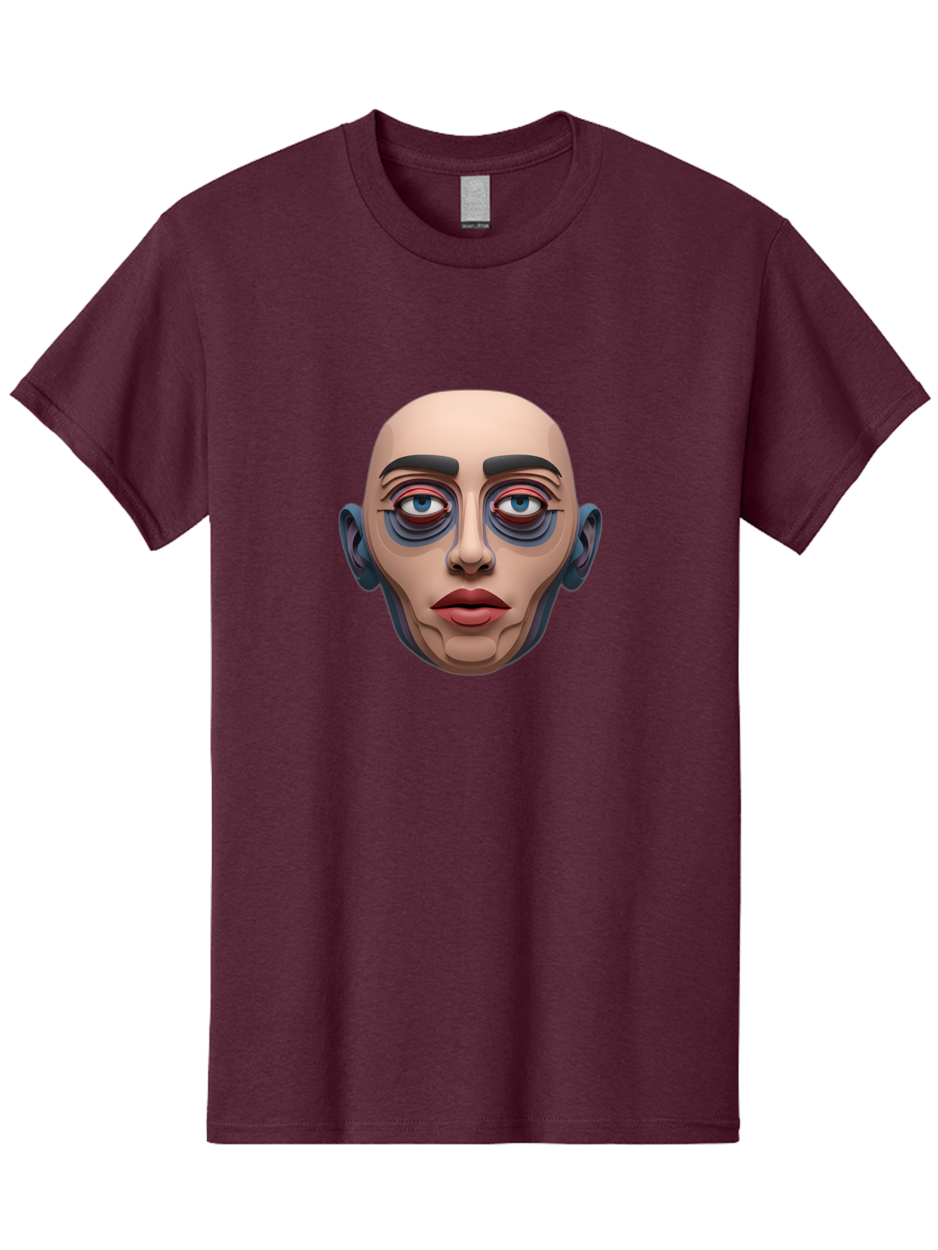 Melting-Face Men'S Graphic Tee, 100% Cotton, Comfortable Casual Summer Wear, Machine Washable, Expressive Face, Surprised Look, Wide-Eyed Expression, Bold Eyebrows, Digital Art, Futuristic Character, Cartoon Style, Emotive Illustration, Bae493