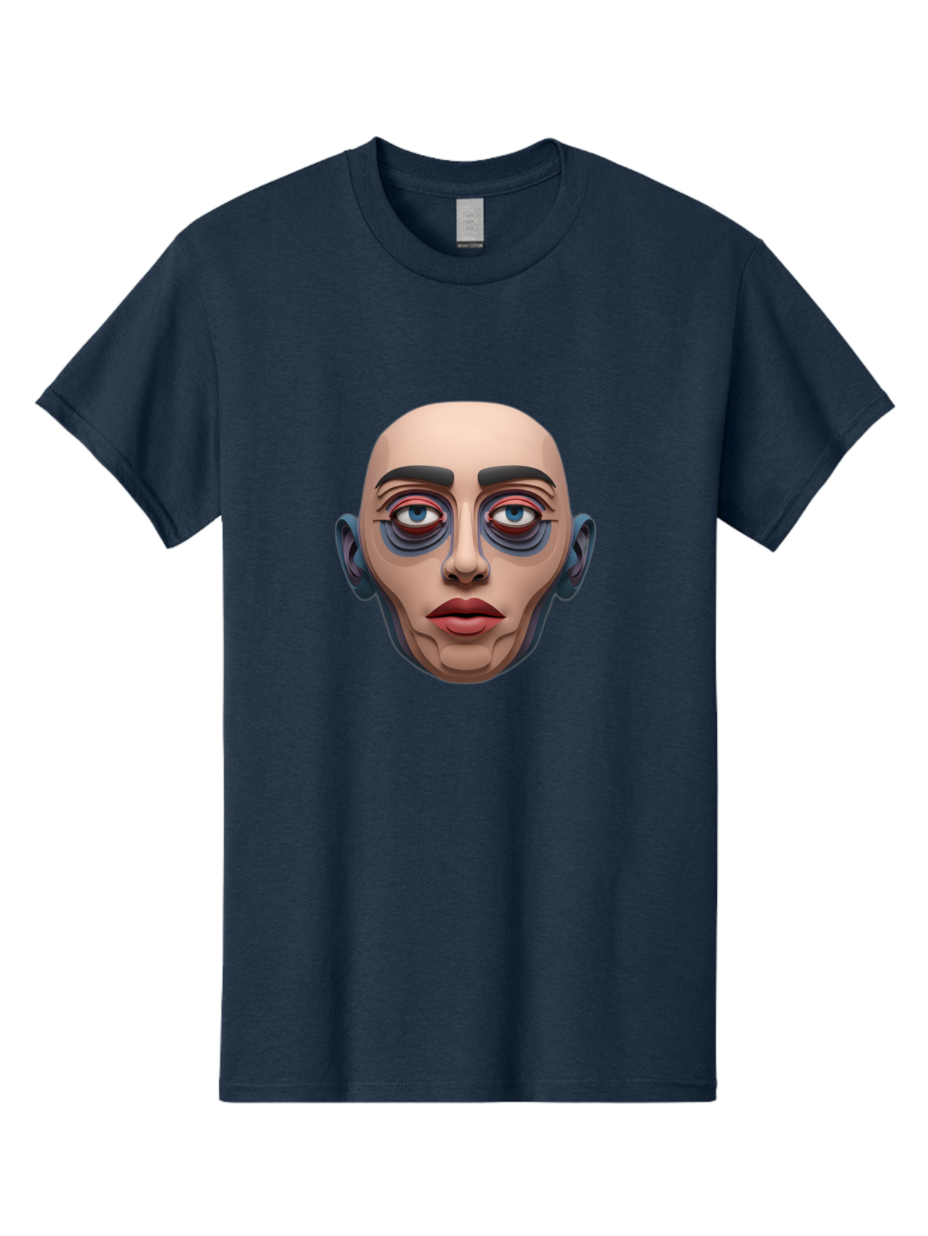 Melting-Face Men'S Graphic Tee, 100% Cotton, Comfortable Casual Summer Wear, Machine Washable, Expressive Face, Surprised Look, Wide-Eyed Expression, Bold Eyebrows, Digital Art, Futuristic Character, Cartoon Style, Emotive Illustration, Bae493