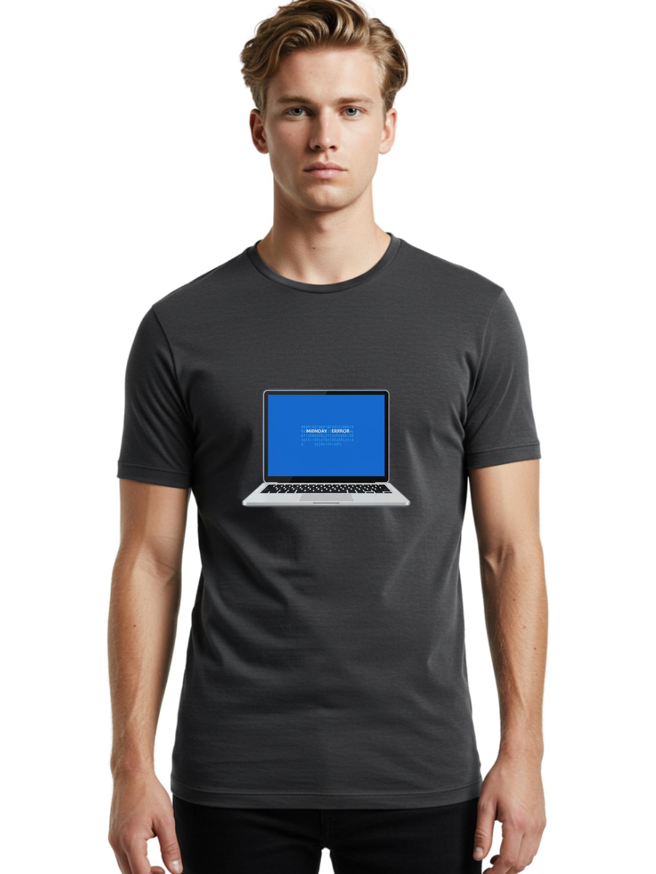 Midnday-Error Men'S Graphic Tee, 100% Cotton, Comfortable Casual Summer Wear, Machine Washable, Laptop Screen Displaying Error Message, Blue Screen Of Death, System Failure, Technical Issue, Error Code, Debugging, Technology Problem, Bae494