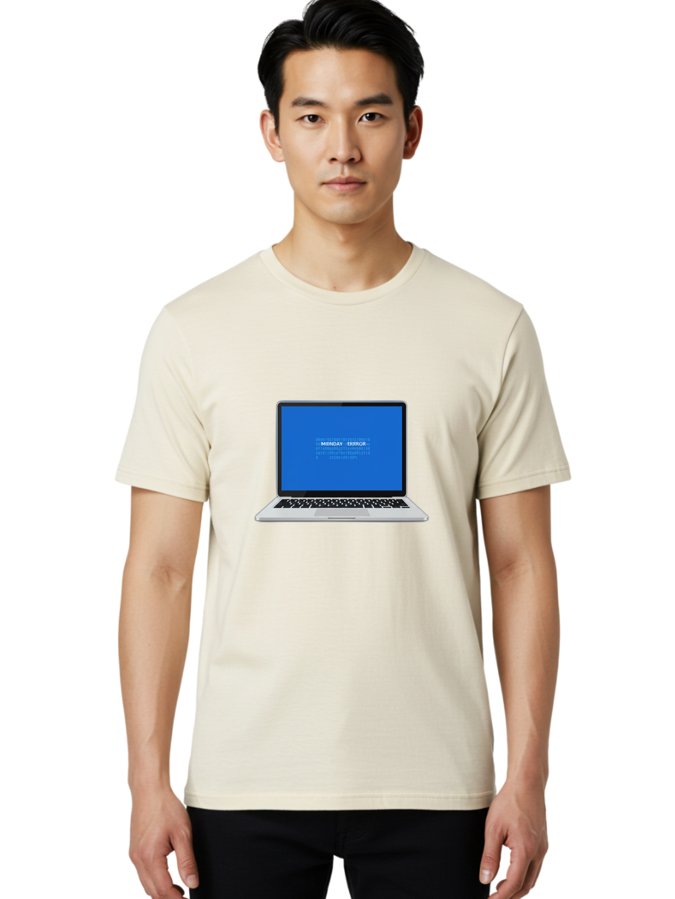 Midnday-Error Men'S Graphic Tee, 100% Cotton, Comfortable Casual Summer Wear, Machine Washable, Laptop Screen Displaying Error Message, Blue Screen Of Death, System Failure, Technical Issue, Error Code, Debugging, Technology Problem, Bae494