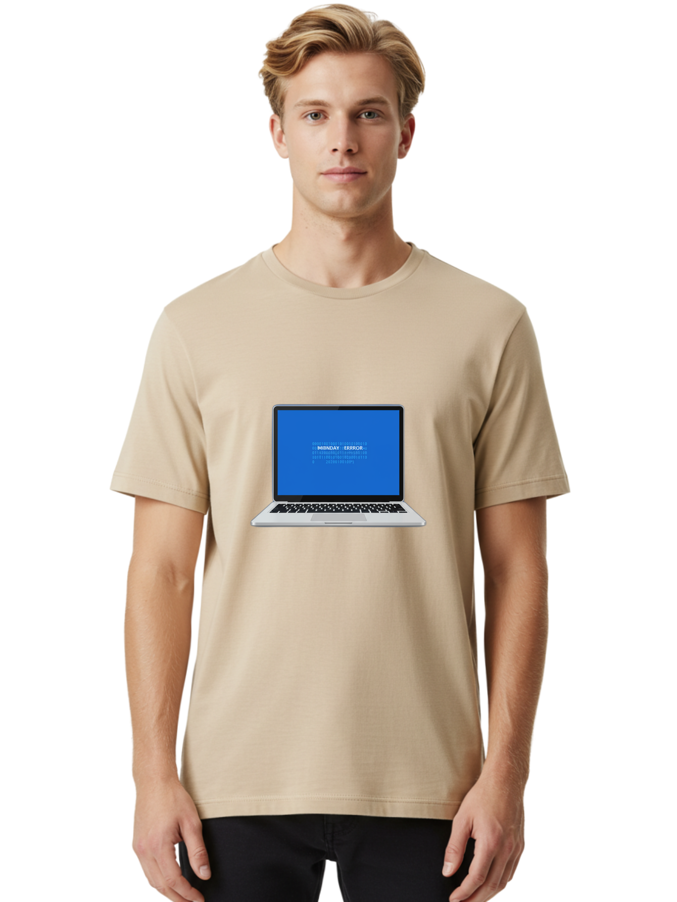 Midnday-Error Men'S Graphic Tee, 100% Cotton, Comfortable Casual Summer Wear, Machine Washable, Laptop Screen Displaying Error Message, Blue Screen Of Death, System Failure, Technical Issue, Error Code, Debugging, Technology Problem, Bae494