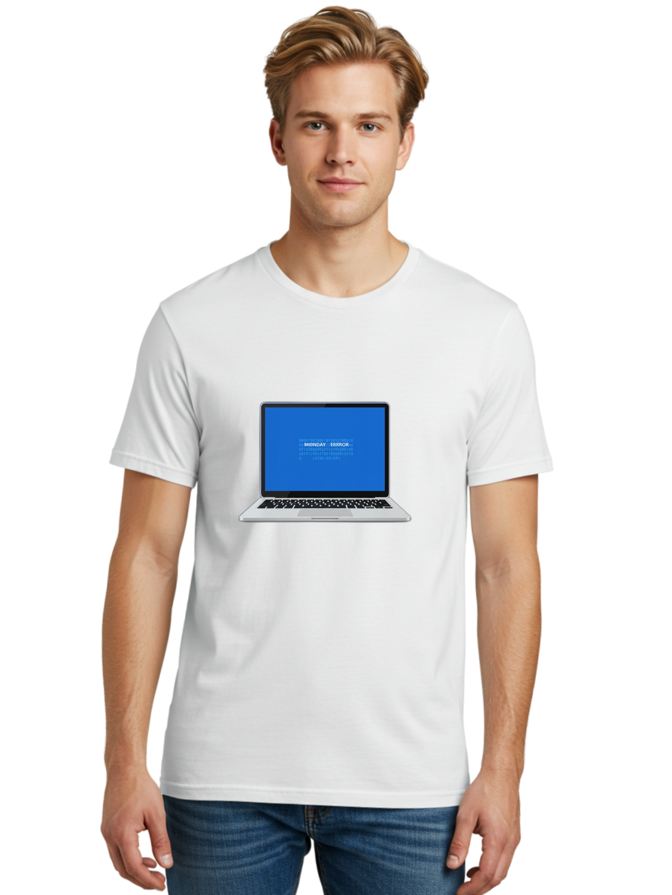 Midnday-Error Men'S Graphic Tee, 100% Cotton, Comfortable Casual Summer Wear, Machine Washable, Laptop Screen Displaying Error Message, Blue Screen Of Death, System Failure, Technical Issue, Error Code, Debugging, Technology Problem, Bae494