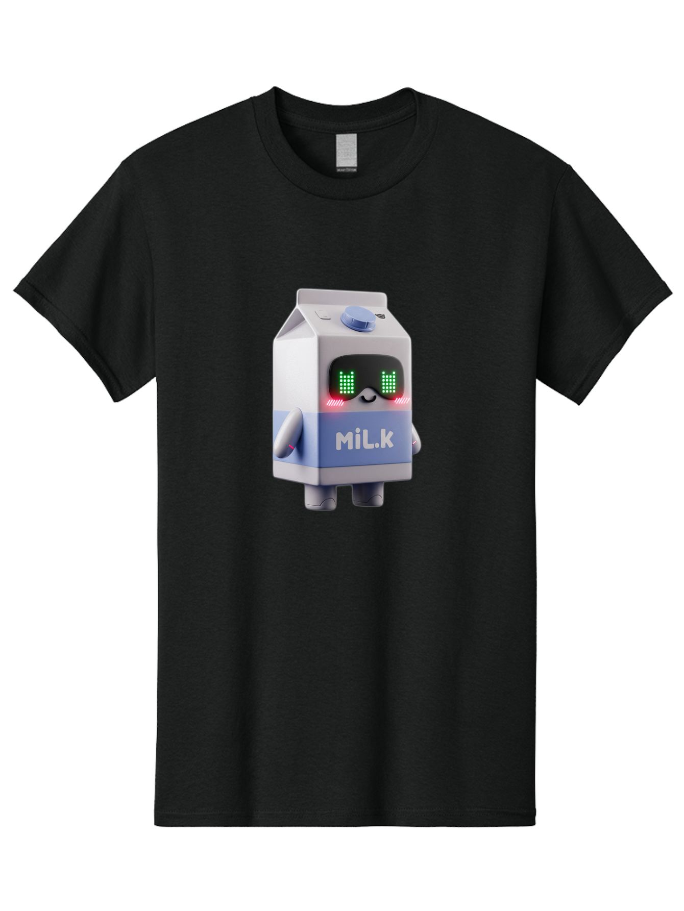 Mil-K-Milk-Carton-Robot Men'S Graphic Tee, 100% Cotton, Comfortable Casual Summer Wear, Machine Washable, Cartoon Milk Carton, Robotic Character, Digital Illustration, Futuristic Design, Glowing Eyes, Led Lights, Cute Mascot, Dairy Product, Bae495