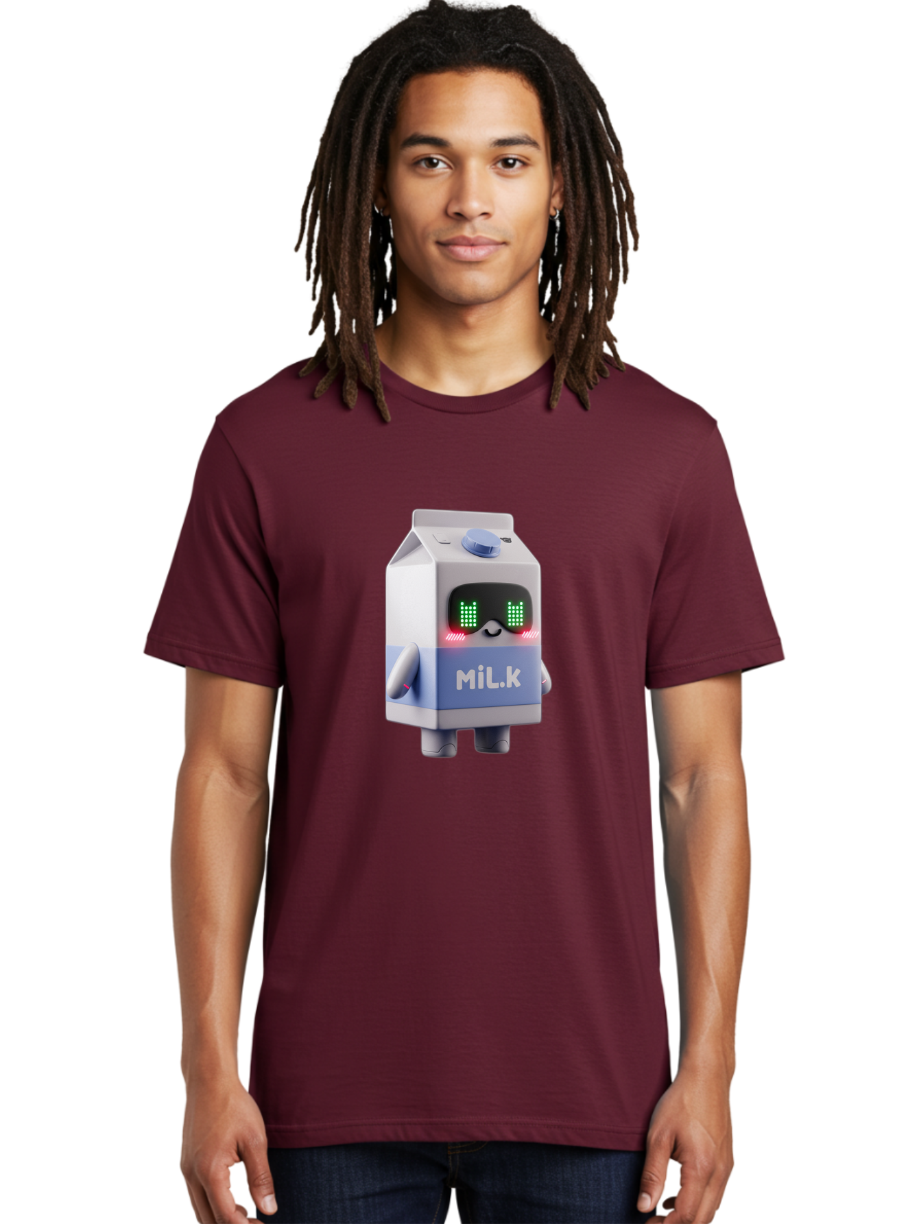 Mil-K-Milk-Carton-Robot Men'S Graphic Tee, 100% Cotton, Comfortable Casual Summer Wear, Machine Washable, Cartoon Milk Carton, Robotic Character, Digital Illustration, Futuristic Design, Glowing Eyes, Led Lights, Cute Mascot, Dairy Product, Bae495