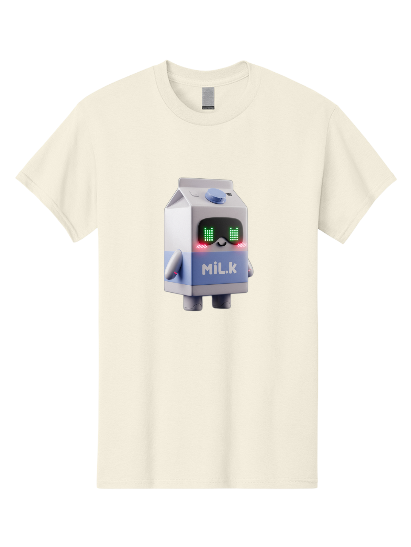 Mil-K-Milk-Carton-Robot Men'S Graphic Tee, 100% Cotton, Comfortable Casual Summer Wear, Machine Washable, Cartoon Milk Carton, Robotic Character, Digital Illustration, Futuristic Design, Glowing Eyes, Led Lights, Cute Mascot, Dairy Product, Bae495
