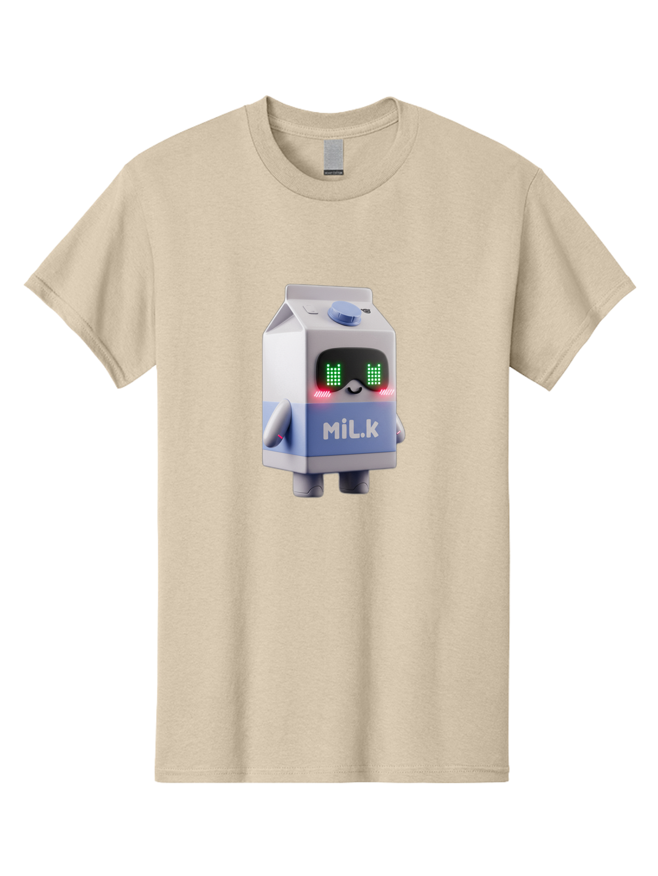Mil-K-Milk-Carton-Robot Men'S Graphic Tee, 100% Cotton, Comfortable Casual Summer Wear, Machine Washable, Cartoon Milk Carton, Robotic Character, Digital Illustration, Futuristic Design, Glowing Eyes, Led Lights, Cute Mascot, Dairy Product, Bae495