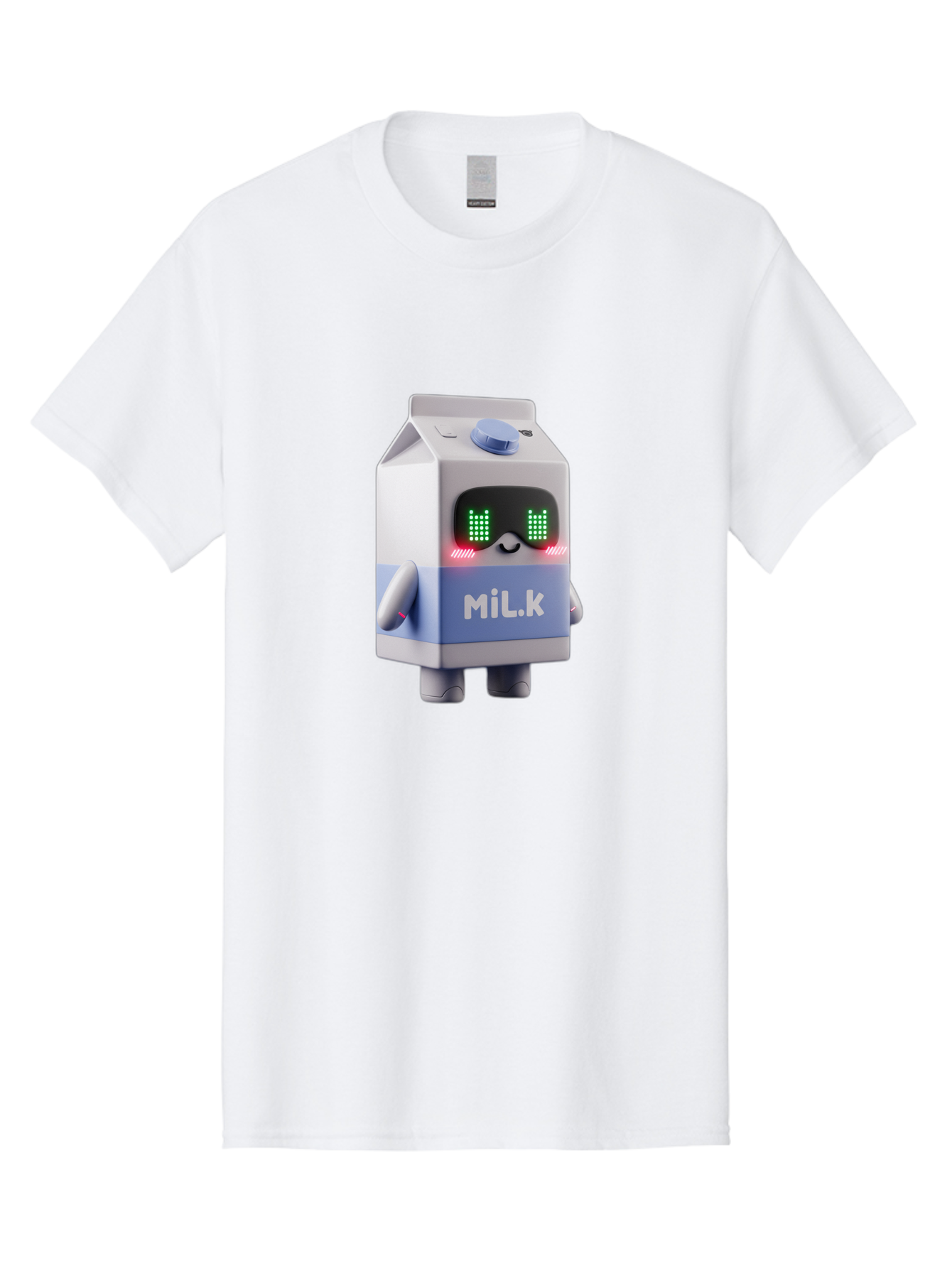 Mil-K-Milk-Carton-Robot Men'S Graphic Tee, 100% Cotton, Comfortable Casual Summer Wear, Machine Washable, Cartoon Milk Carton, Robotic Character, Digital Illustration, Futuristic Design, Glowing Eyes, Led Lights, Cute Mascot, Dairy Product, Bae495