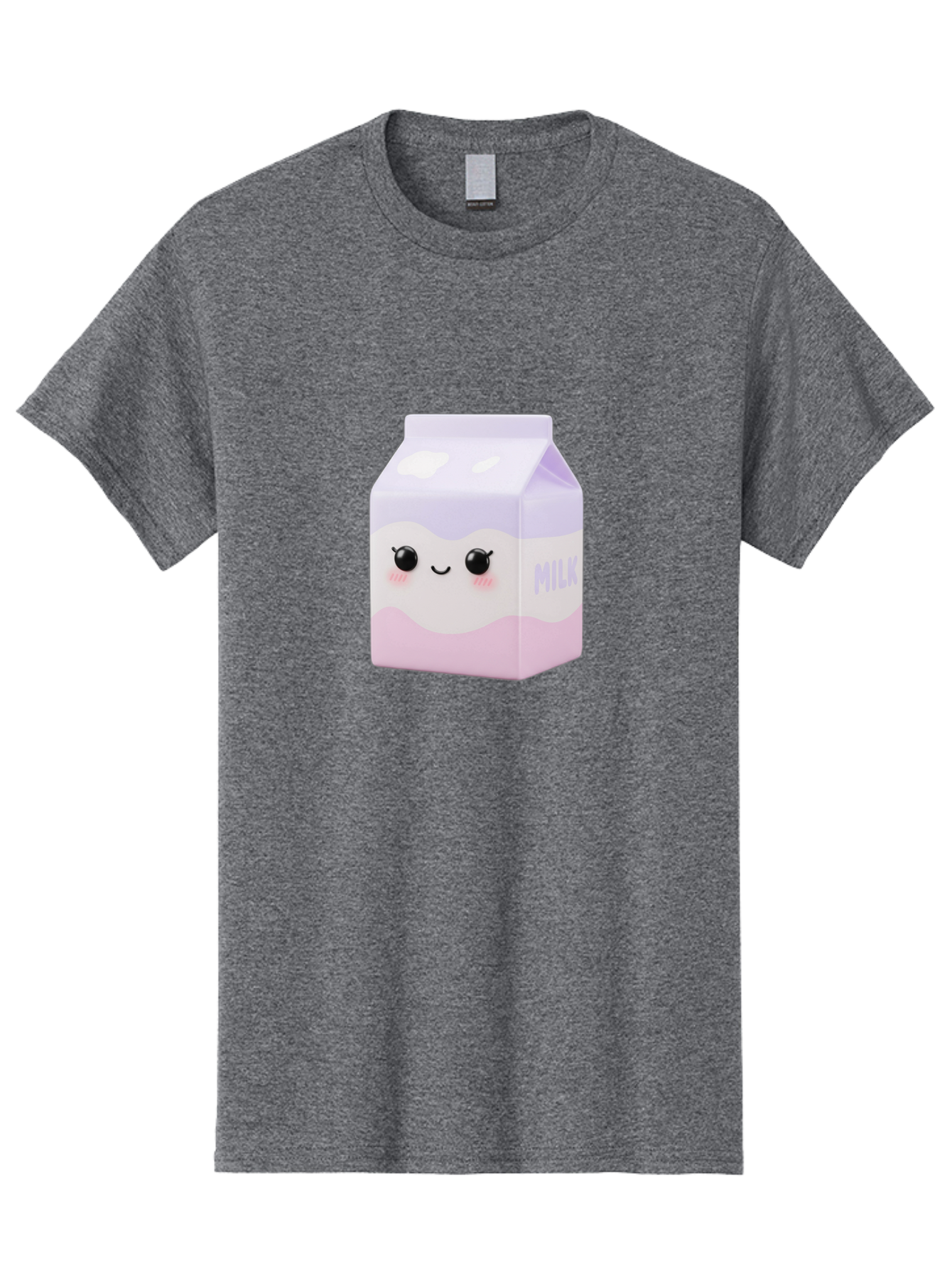 Milk-1 Men'S Graphic Tee, 100% Cotton, Comfortable Casual Summer Wear, Machine Washable, Carton Of Milk, Cute Face, Smiling Eyes, Pink Blush, Kawaii Character, Dairy Product, Funny Illustration, Purple And Pink Colors, Whimsical Design Bae496