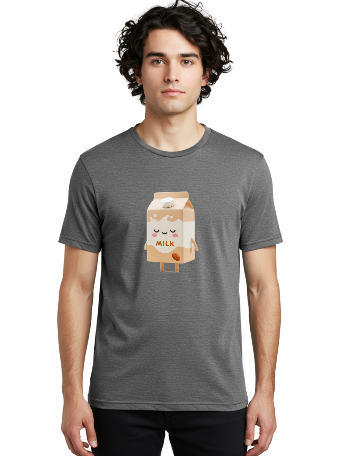 Milk-2 Men'S Graphic Tee, 100% Cotton, Comfortable Casual Summer Wear, Machine Washable, Cartoon Milk Carton, Kawaii Character, Cute Face, Almond Illustration, Dairy Product, Cute Design, Beverage Packaging, Adorable Mascot, Smiling Milk Bae497