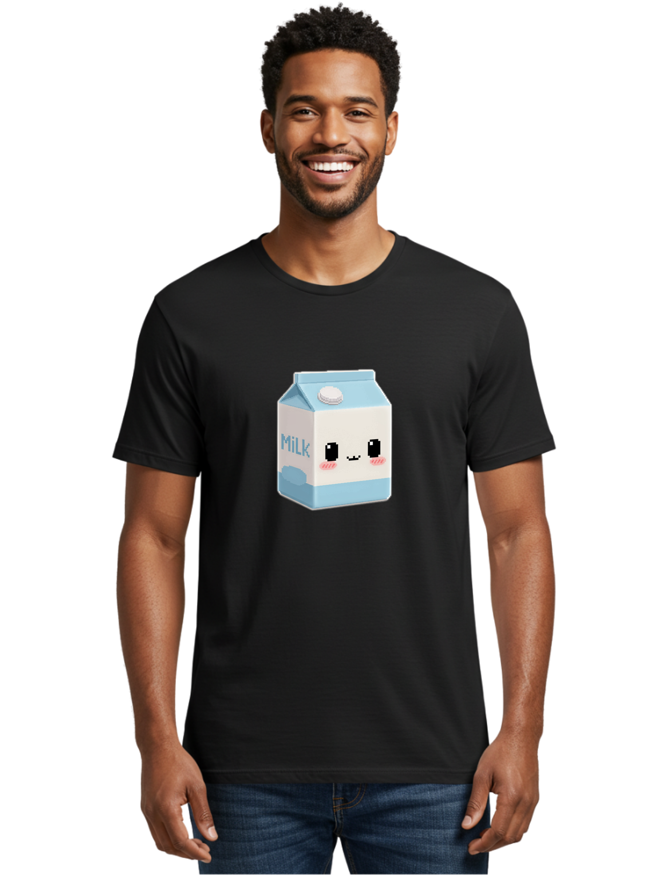 Milk-3 Men'S Graphic Tee, 100% Cotton, Comfortable Casual Summer Wear, Machine Washable, Cartoon Milk Carton, Cute Character Design, Pixel Art Style, Adorable Face, Kawaii Culture, Milk Beverage, Dairy Product, 8-Bit Aesthetic, Bae498