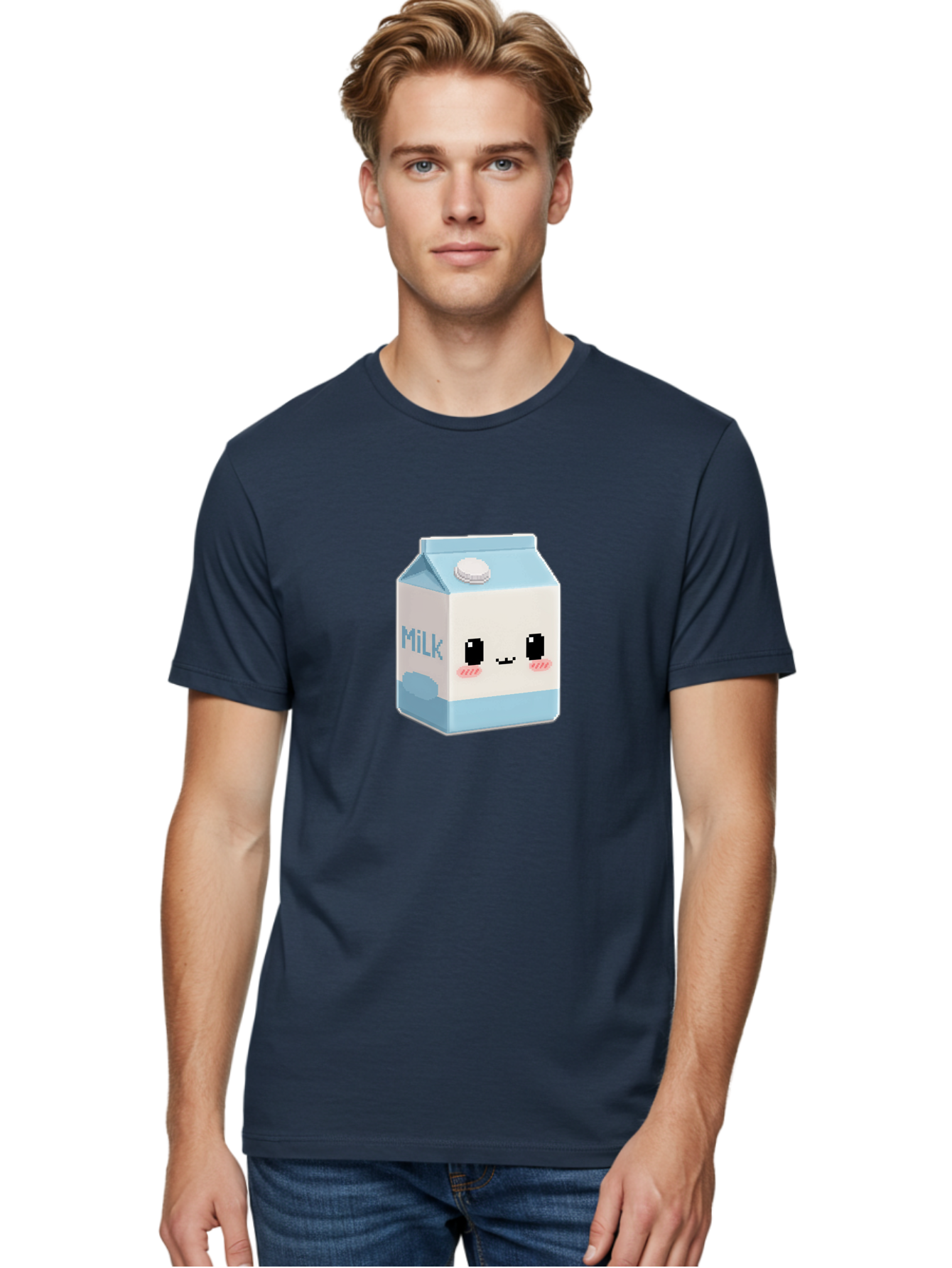 Milk-3 Men'S Graphic Tee, 100% Cotton, Comfortable Casual Summer Wear, Machine Washable, Cartoon Milk Carton, Cute Character Design, Pixel Art Style, Adorable Face, Kawaii Culture, Milk Beverage, Dairy Product, 8-Bit Aesthetic, Bae498